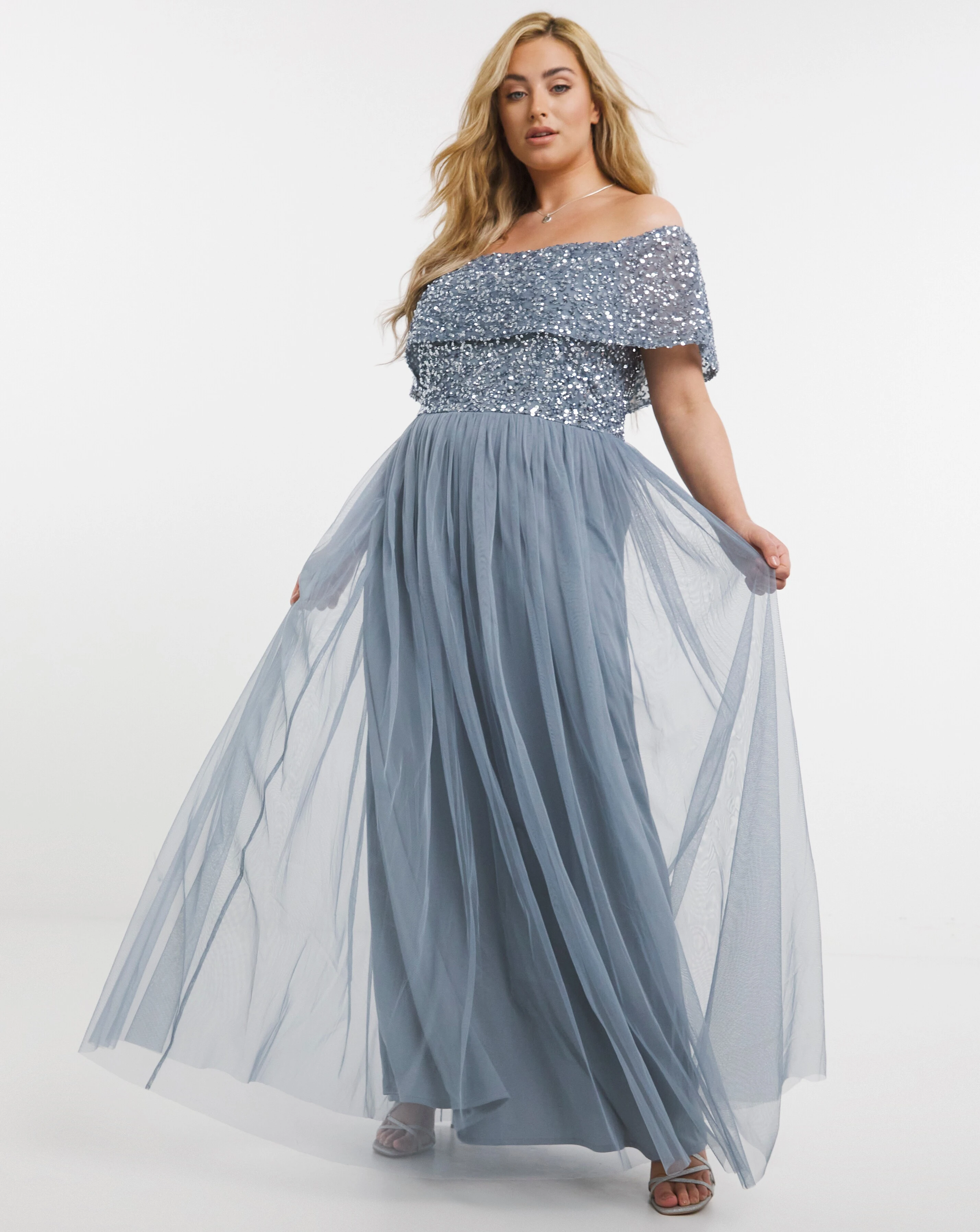 Maya Bardot Sequin Embellishment Tulle Maxi Dress
