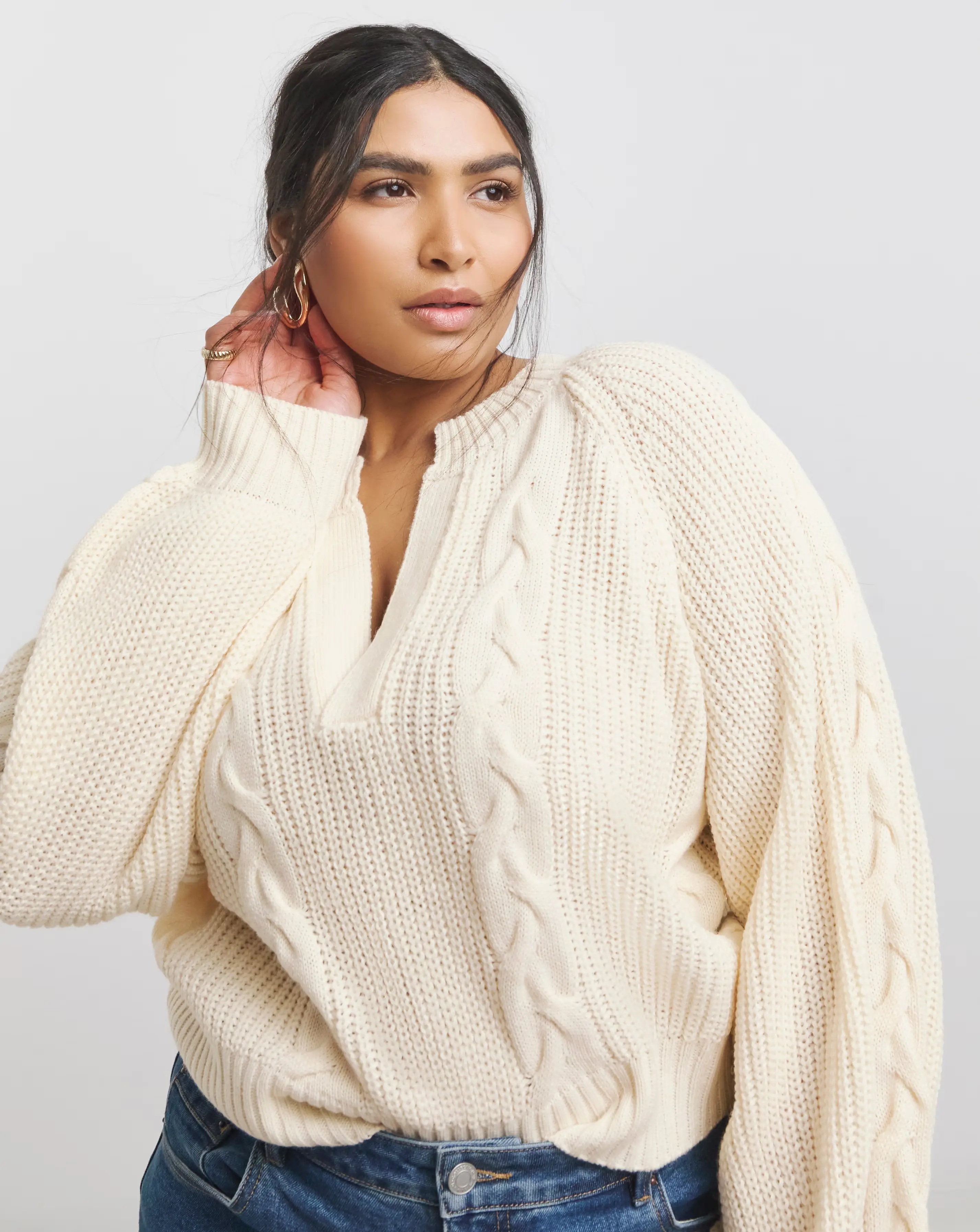Native Youth Blouson Sleeve V Neck Cable Knit 1 26814-native-youth-blouson-sleeve-v-neck-cable-knit-1.webp
