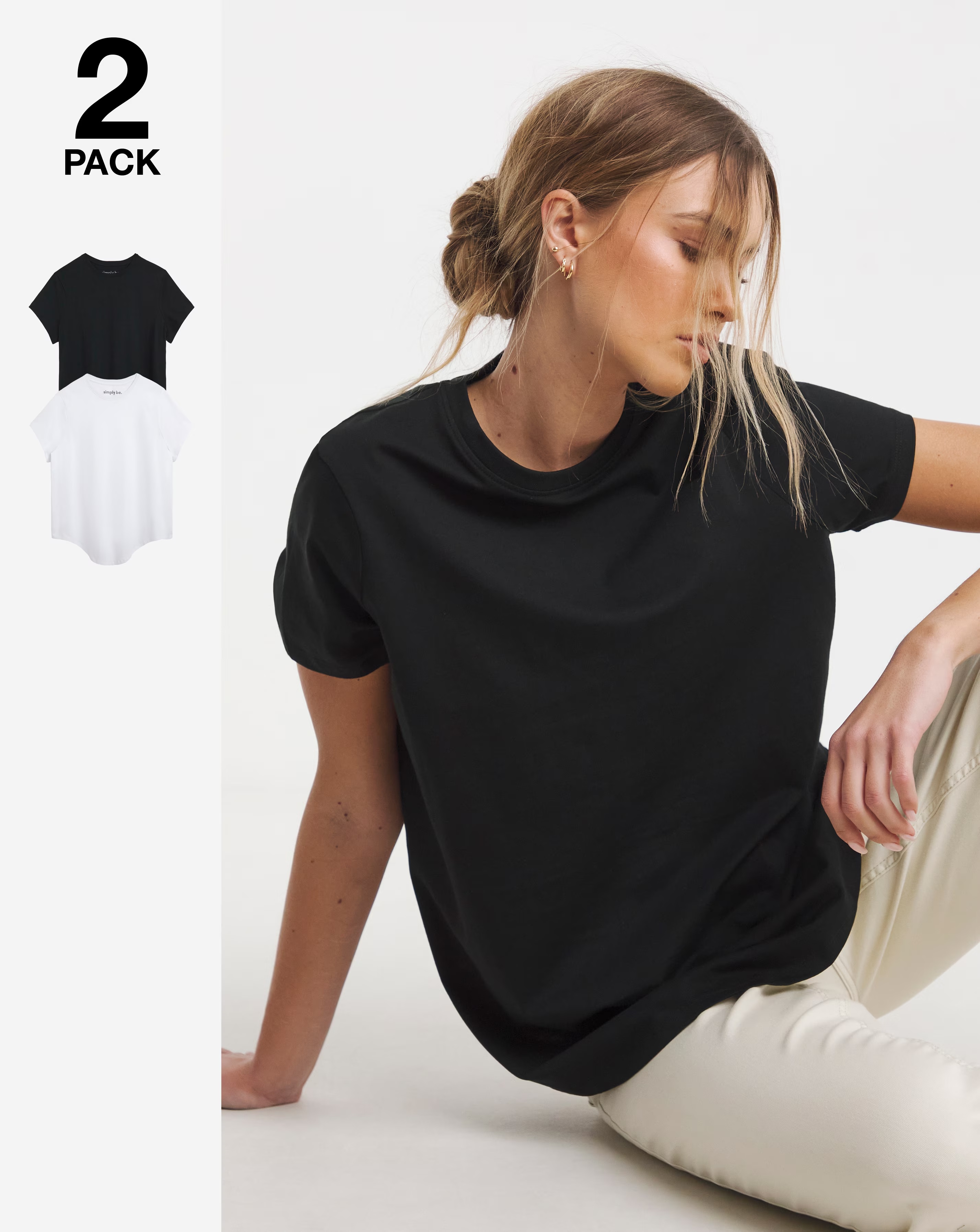 Black & White 2 Pack Curved Hem Longline T-Shirt