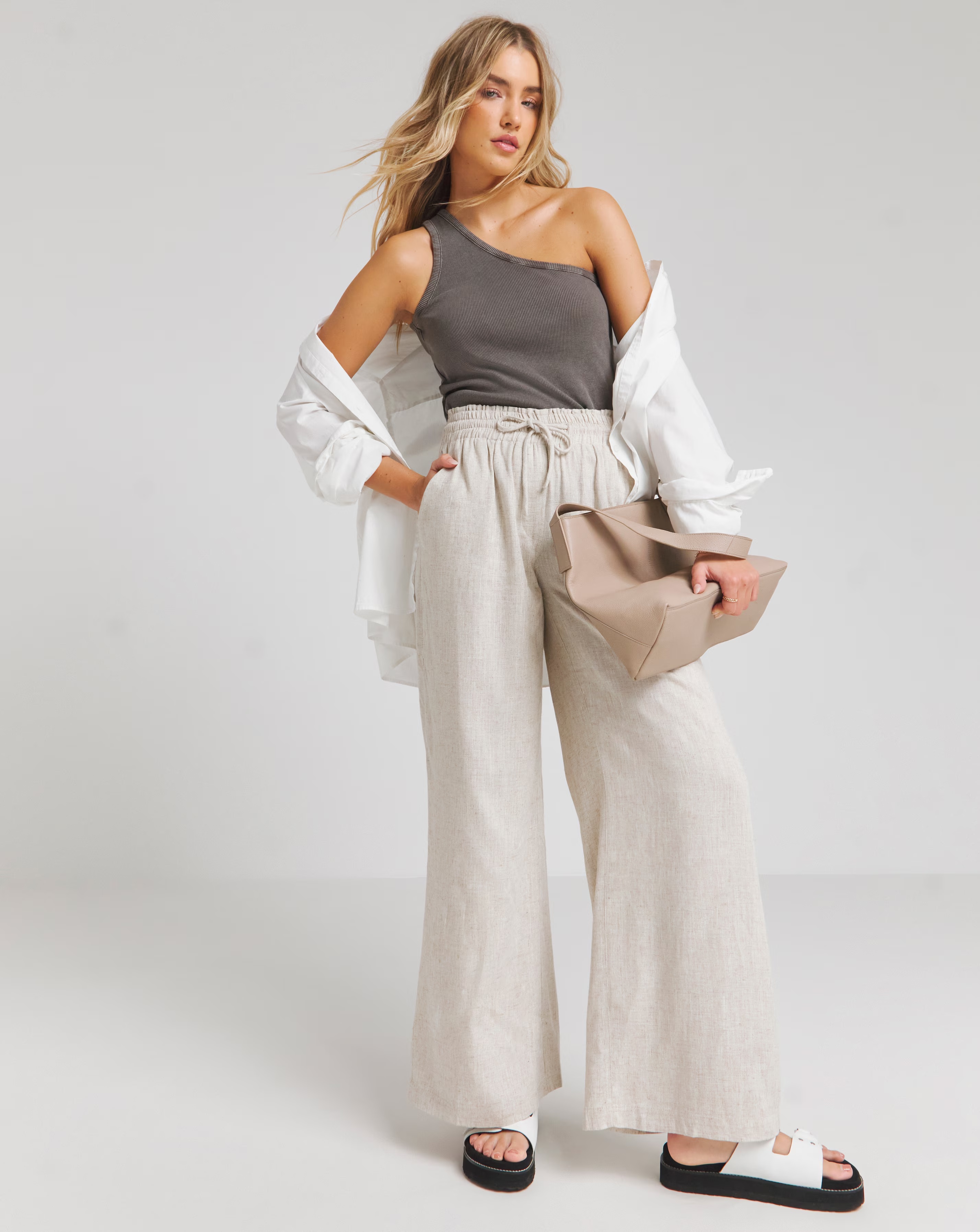 Acid Wash One Shoulder Rib Top