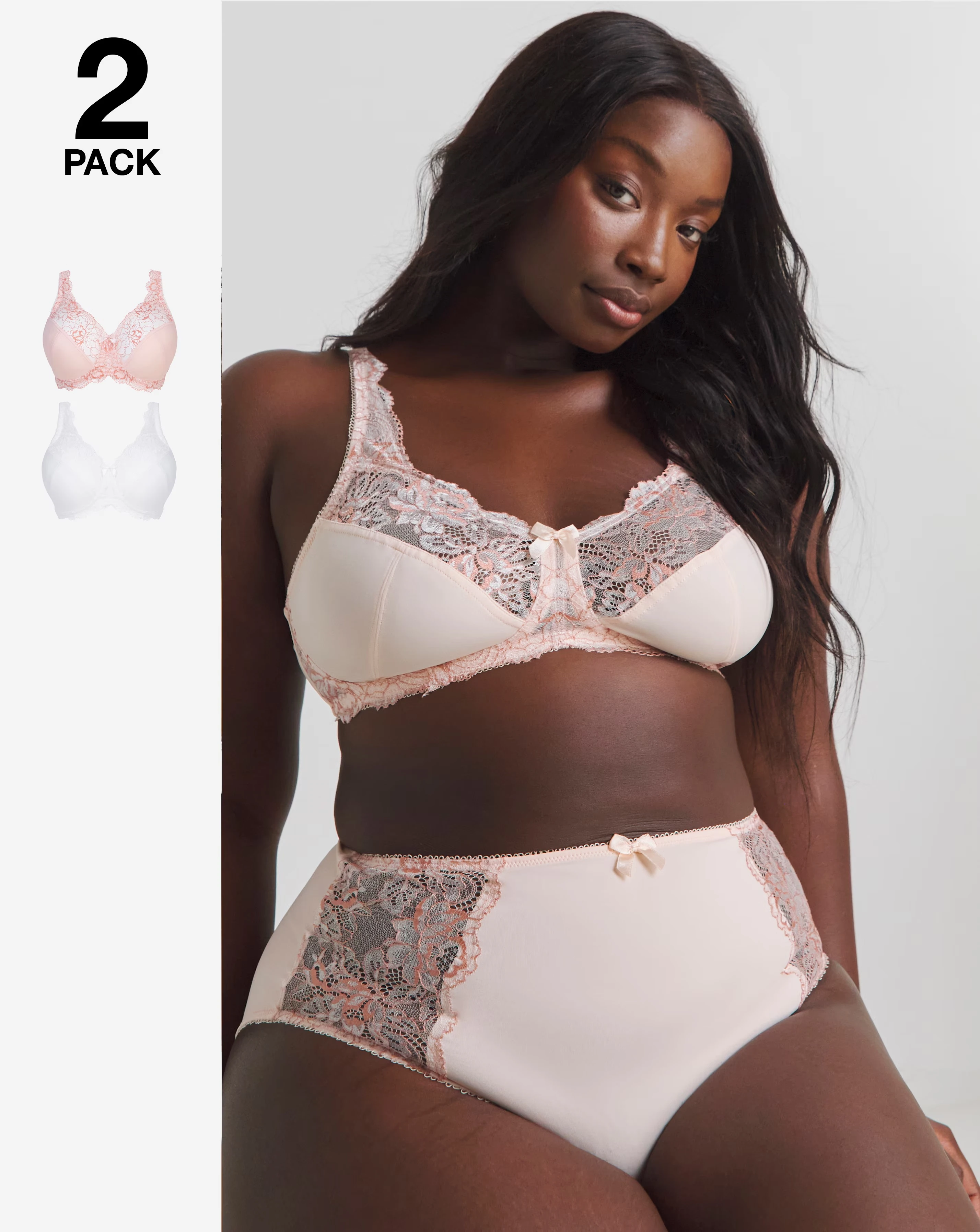 Pretty Secrets (2 Pack) Ella Lace Non Wired Full Cup Bras (B-H) Blush/White