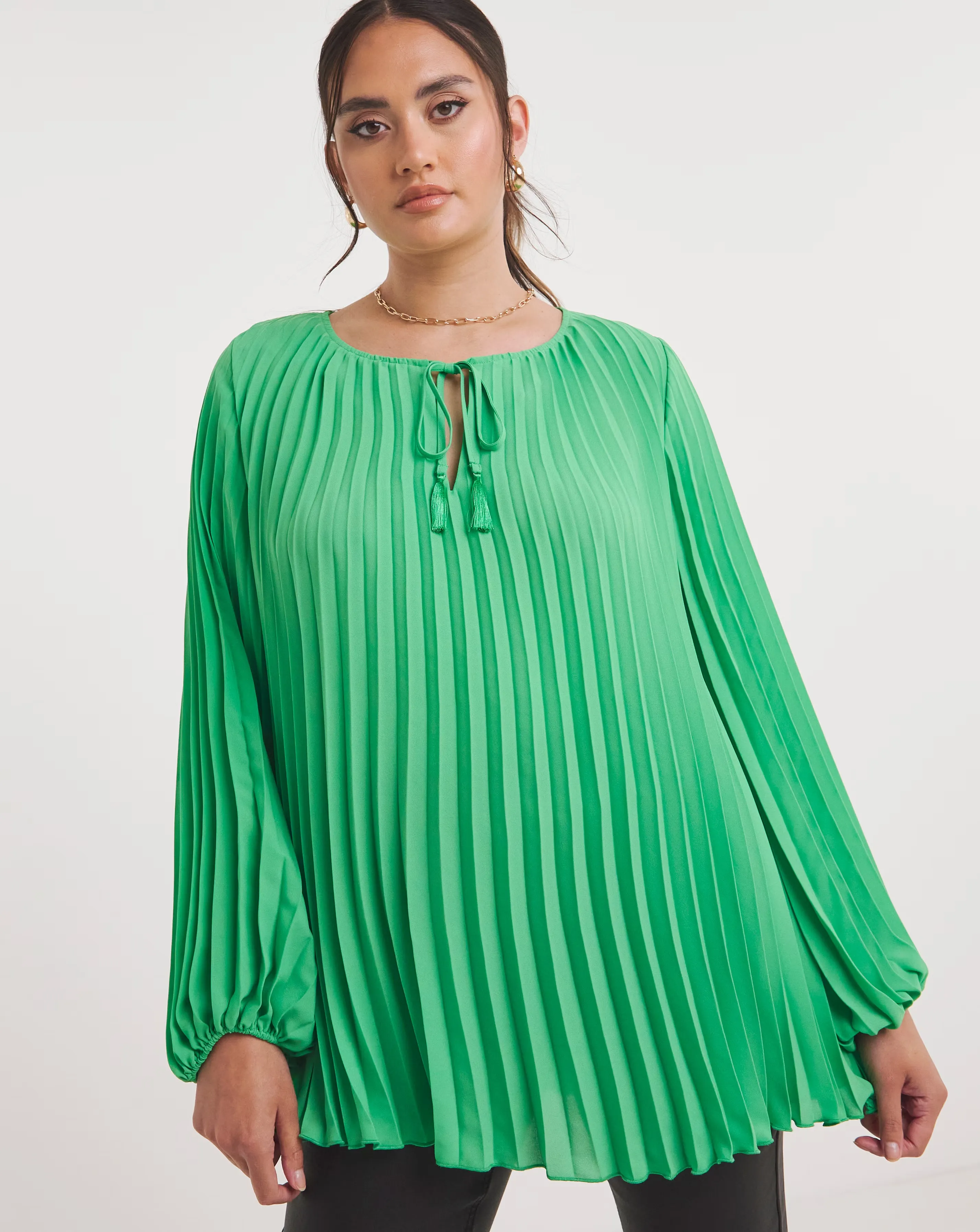 Joanna Hope Pleated Keyhole Blouse