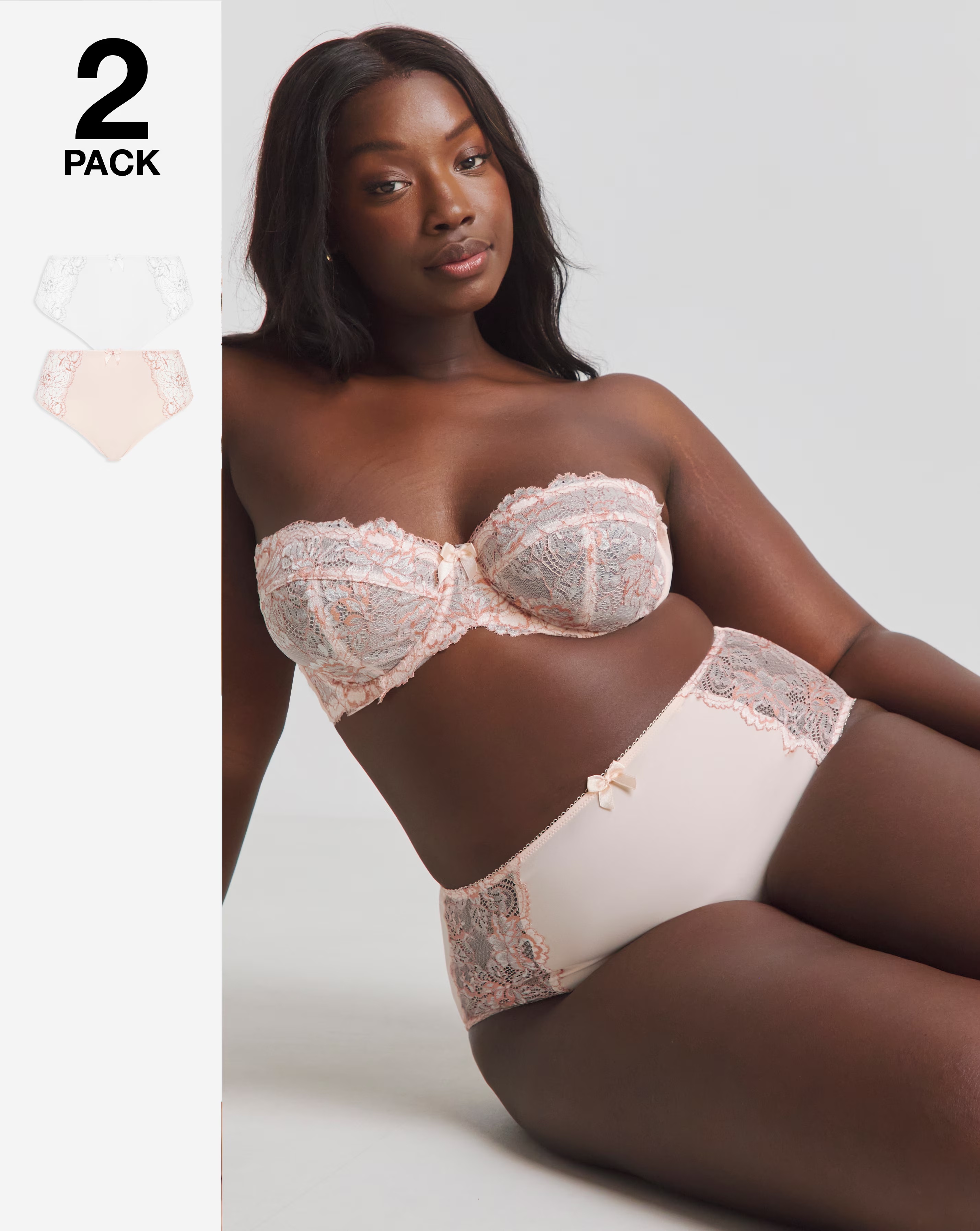 Pretty Secrets (2 Pack) Ella Lace Brief Knickers Blush/White