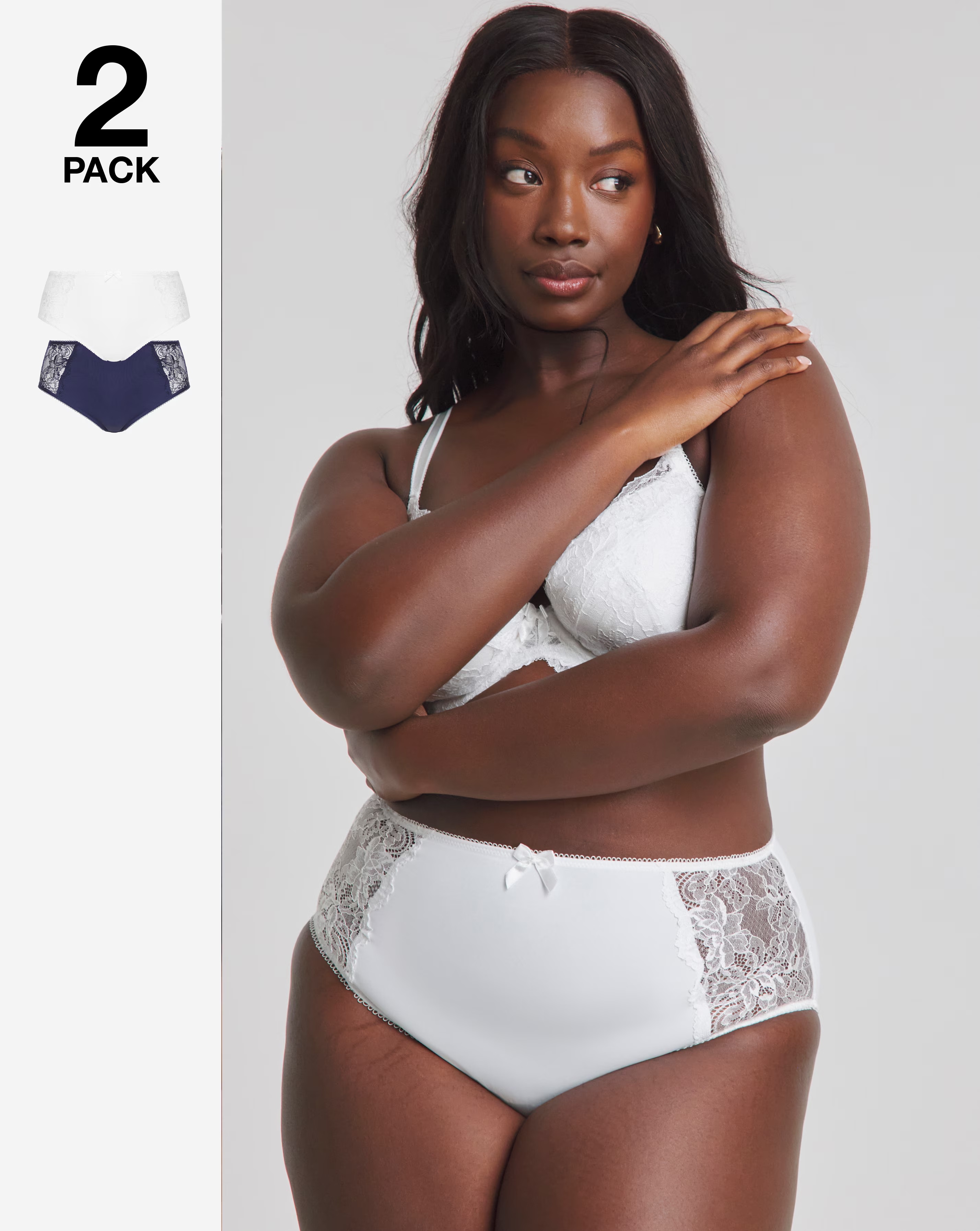 Pretty Secrets (2 Pack) Ella Lace Brief Knickers Navy/White