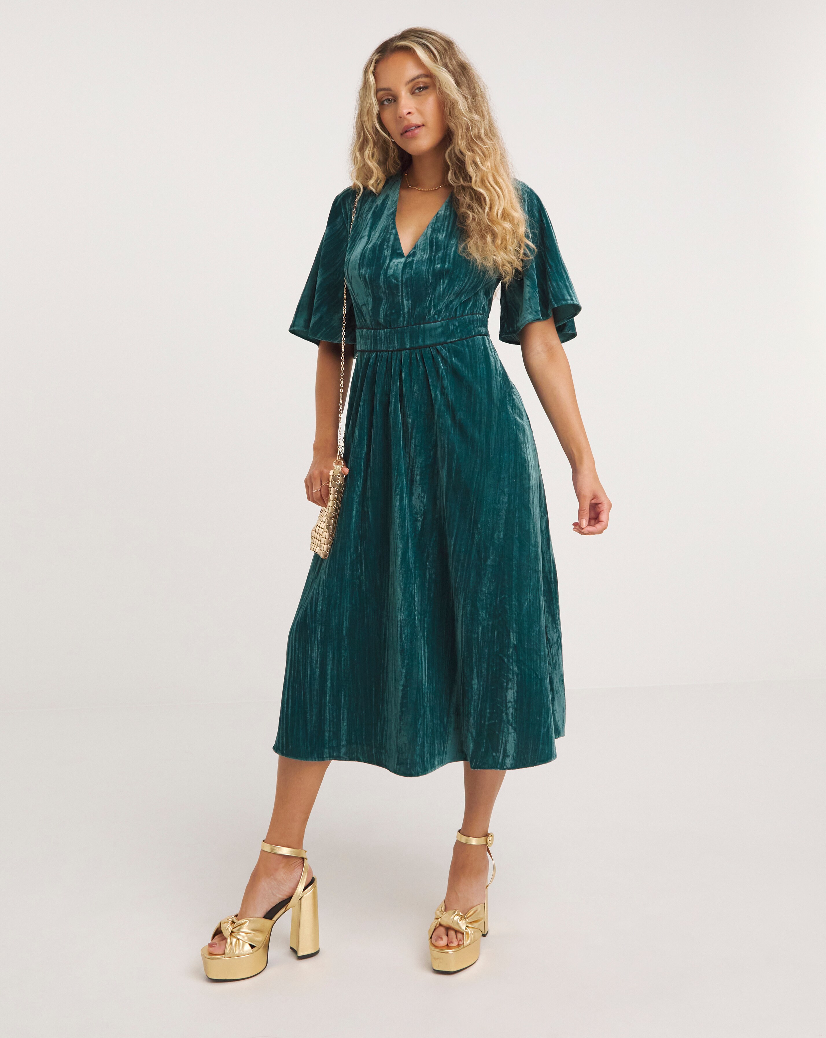 Joanna Hope Crushed Velvet Midi Tea Dress