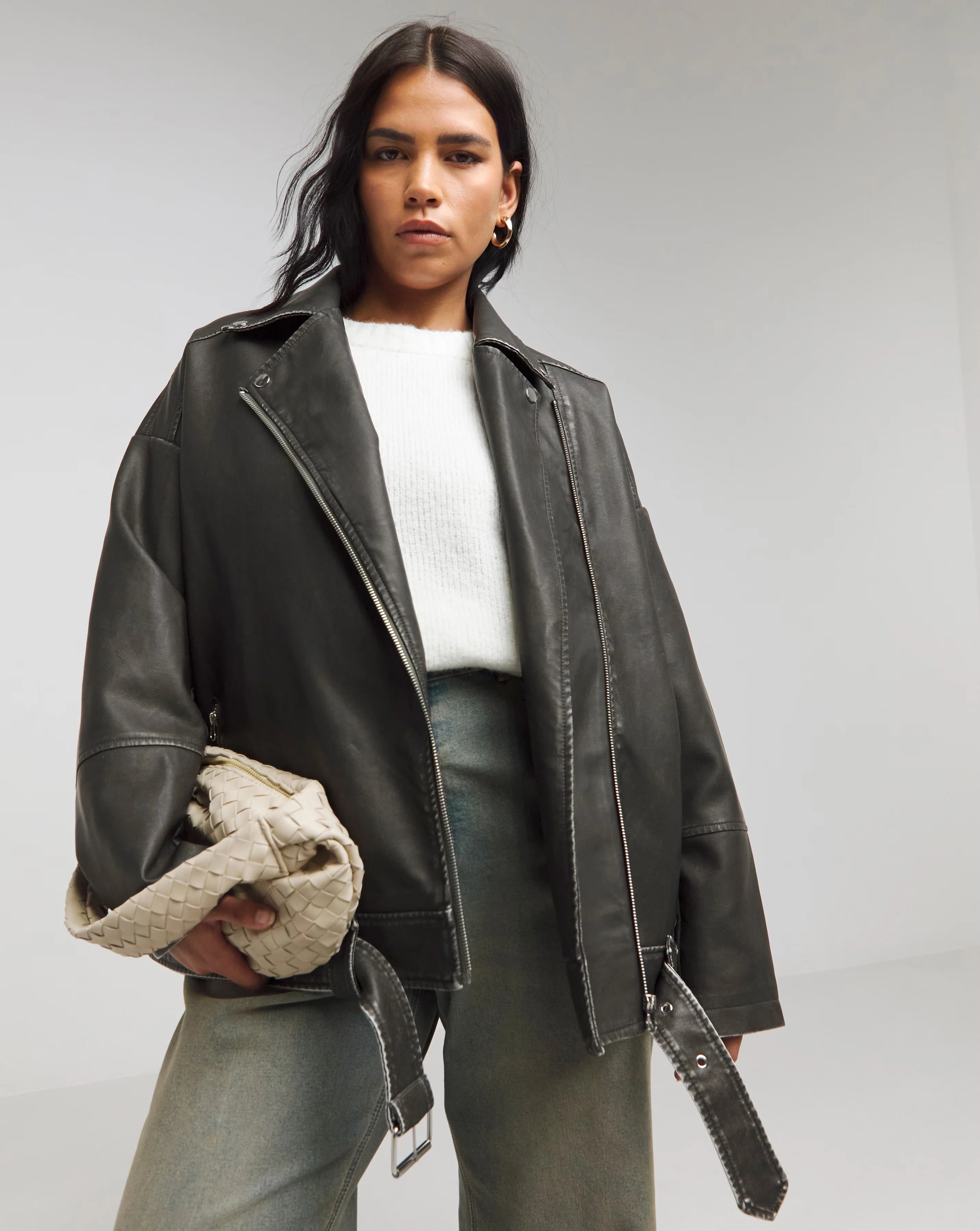 Simply Be Black Worn Look Oversized Biker