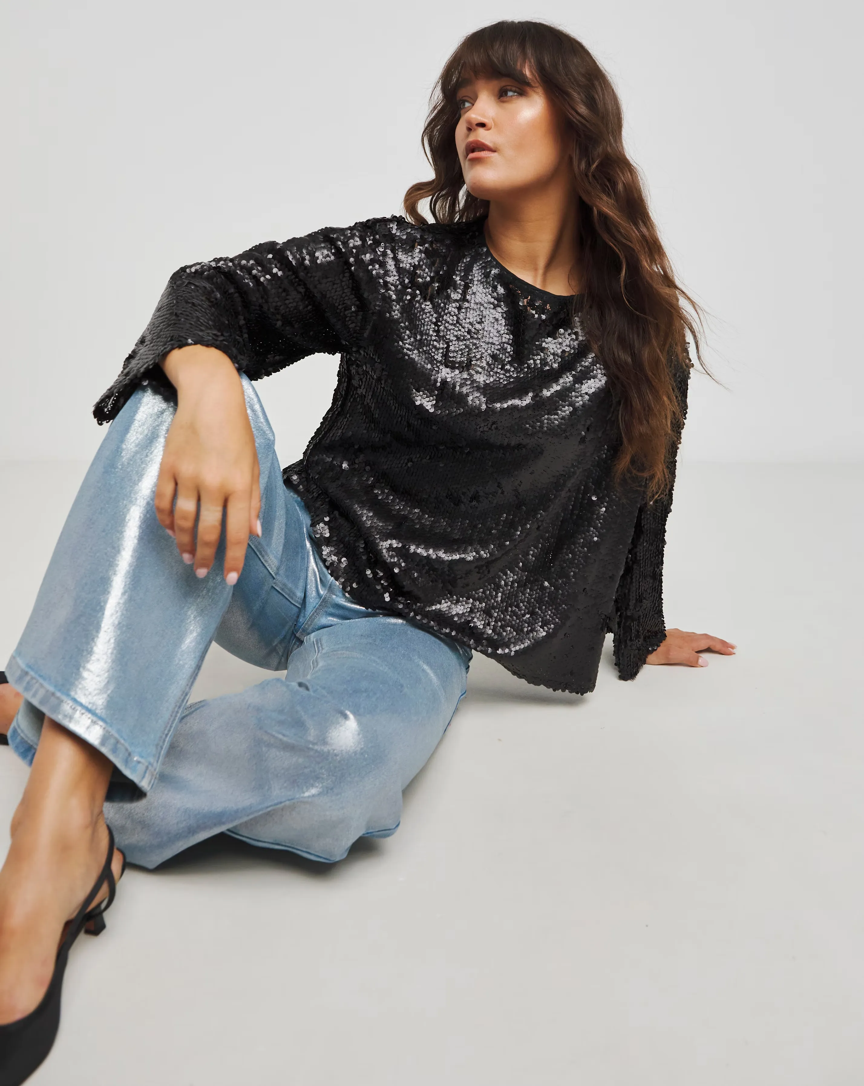 Black Flared Sleeve Matte Sequin Top 1 34154-black-flared-sleeve-matte-sequin-top-1.webp