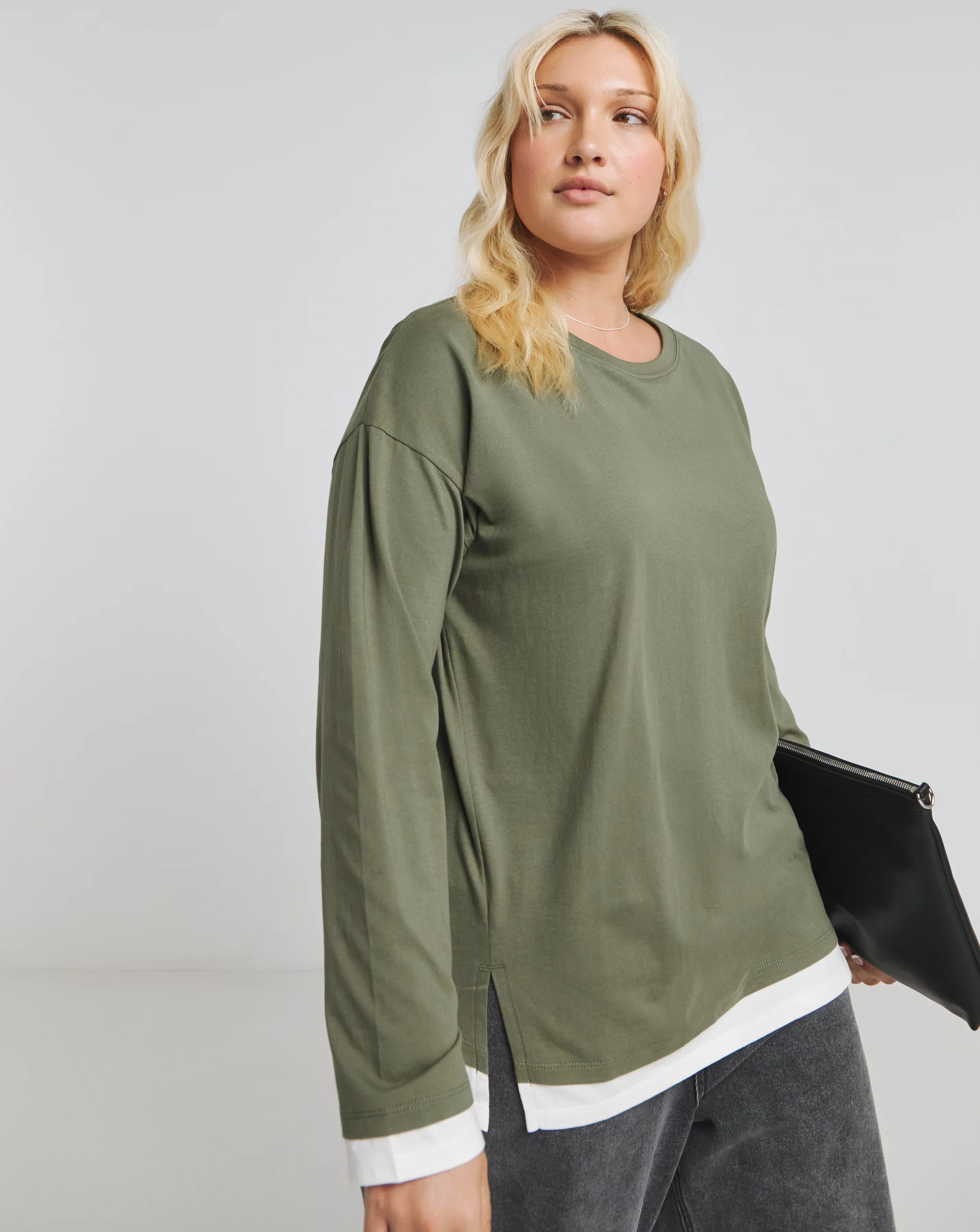Khaki & Cream Long Sleeve Side Split T-Shirt 1 34554-khaki-amp-cream-long-sleeve-side-split-t-shirt-1.webp
