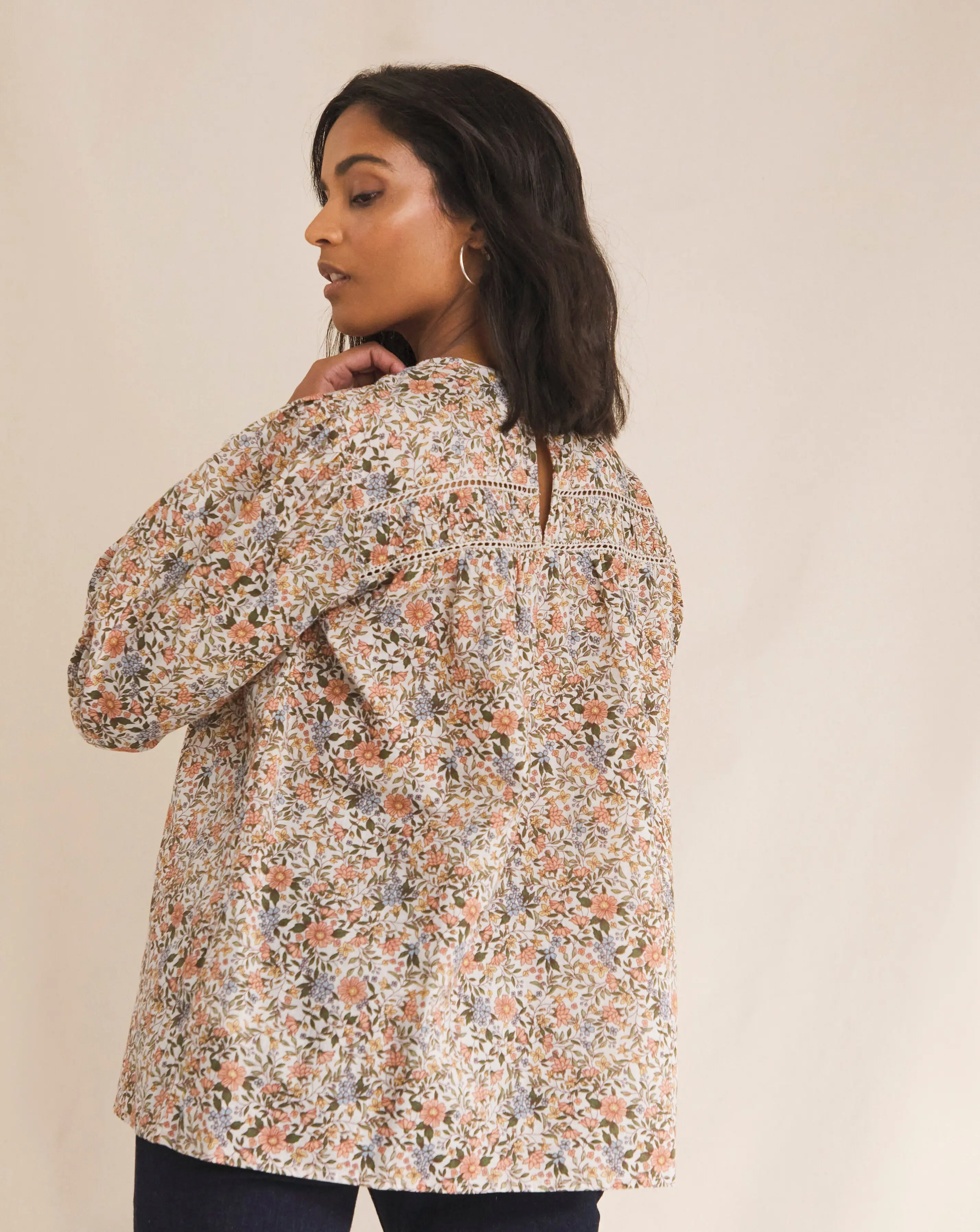 Anise Charlotte Floral Print Ladder Trim Blouse