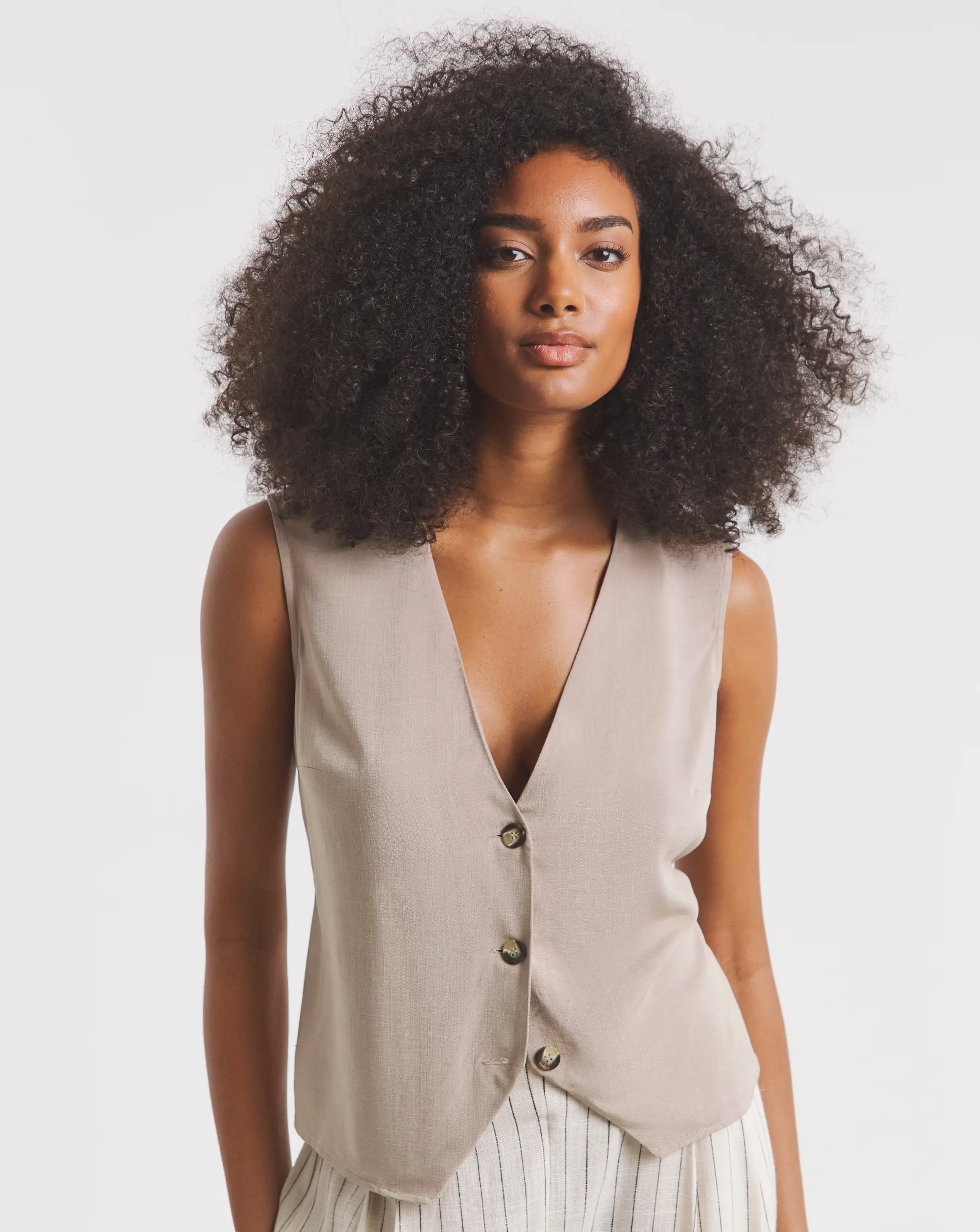 Taupe Viscose V Neck Waistcoat