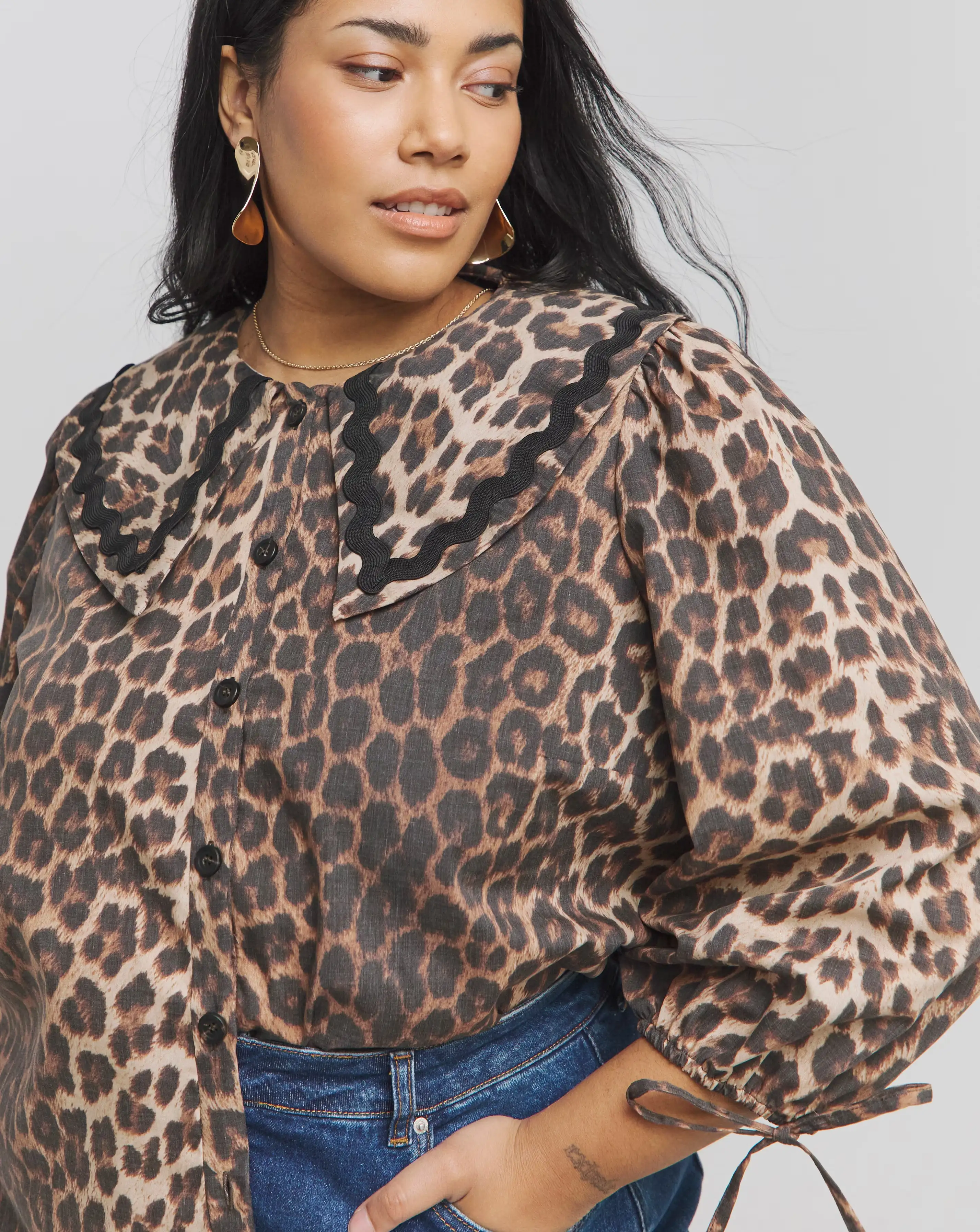 Leopard Oversized Collared Blouse