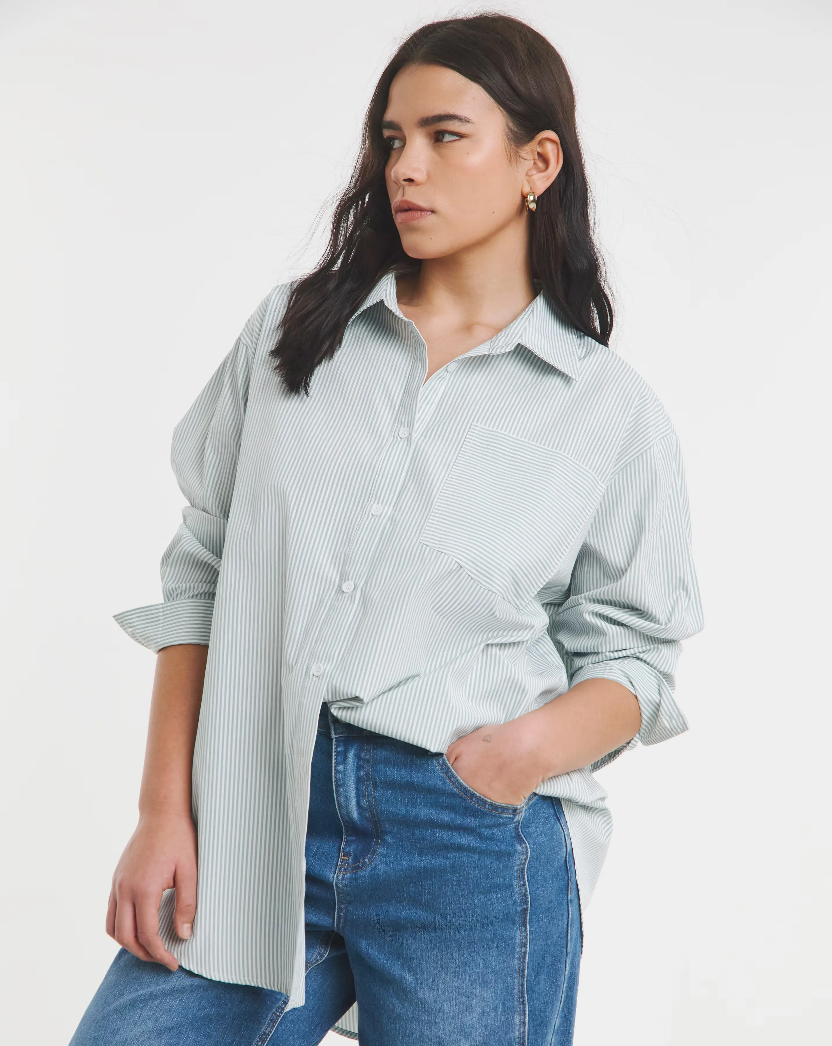 Simply Be Green Stripe Cotton Shirt