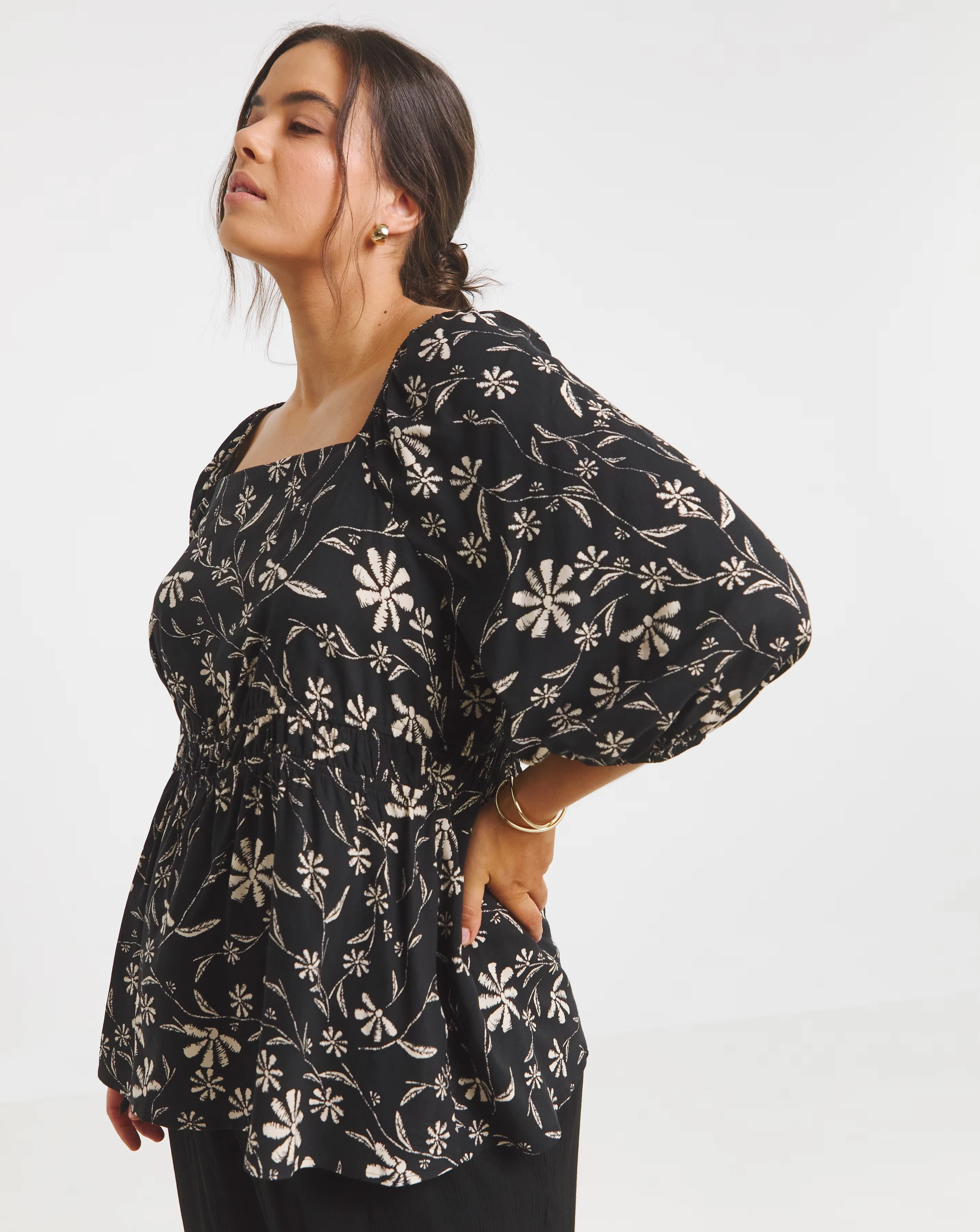 Simply Be Ditsy Print Spun Viscose Blouse