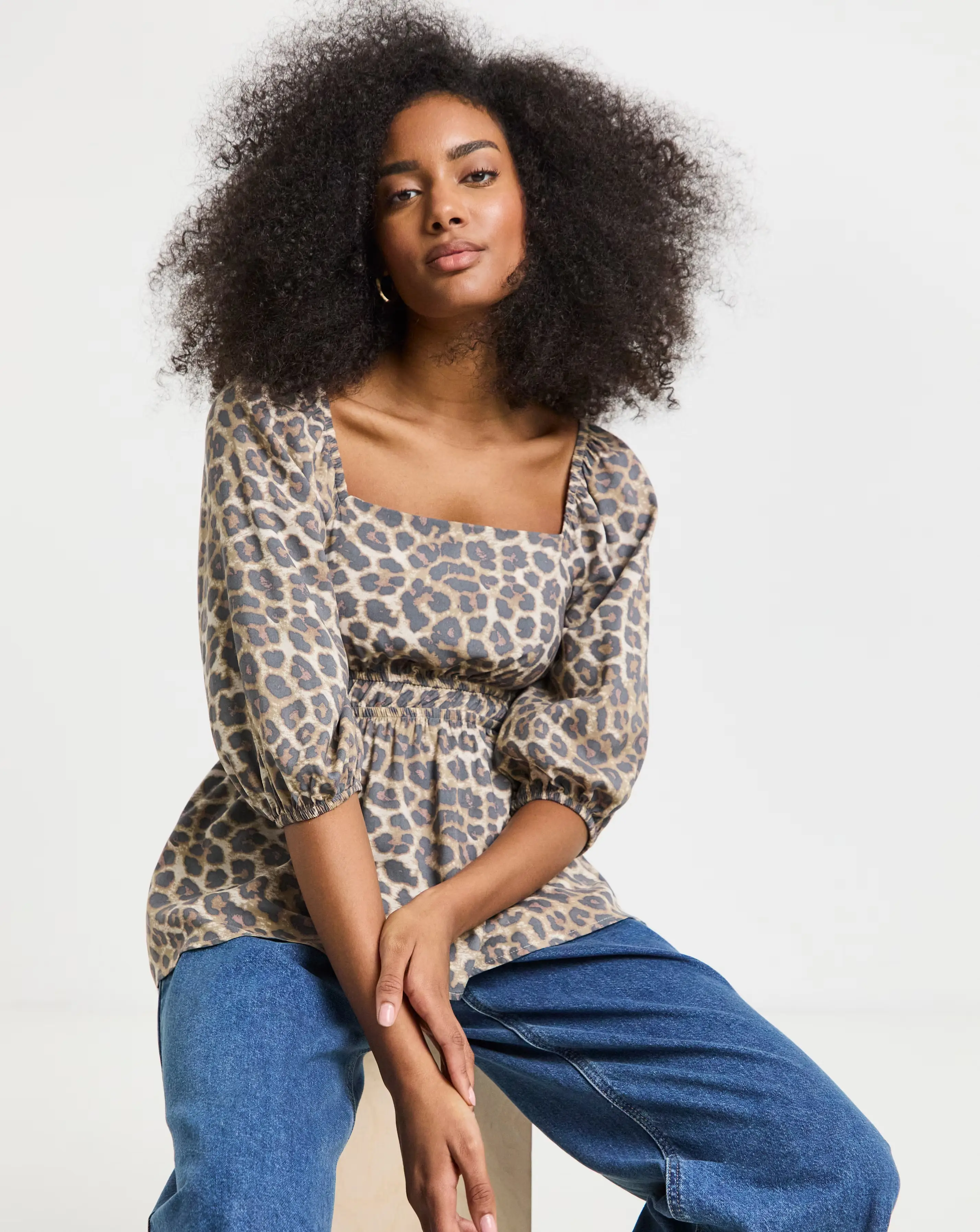 Simply Be Leopard Square Neck Printed Blouse