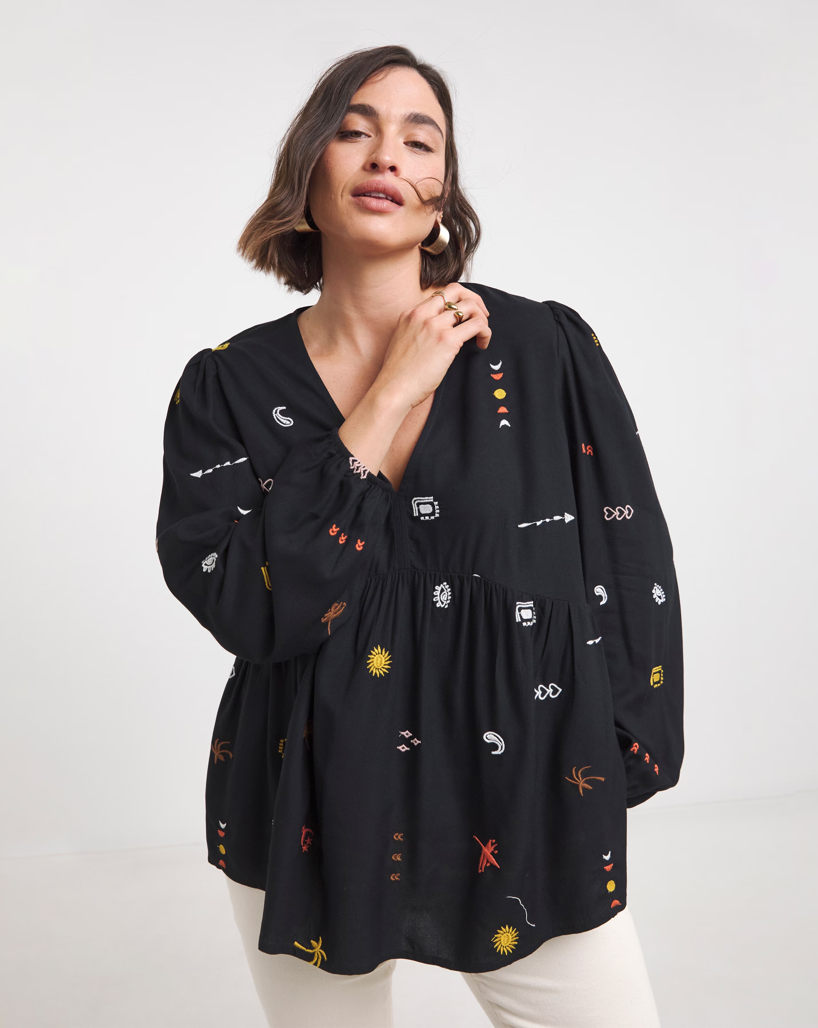 Simply Be Black Embroidered Smock Blouse