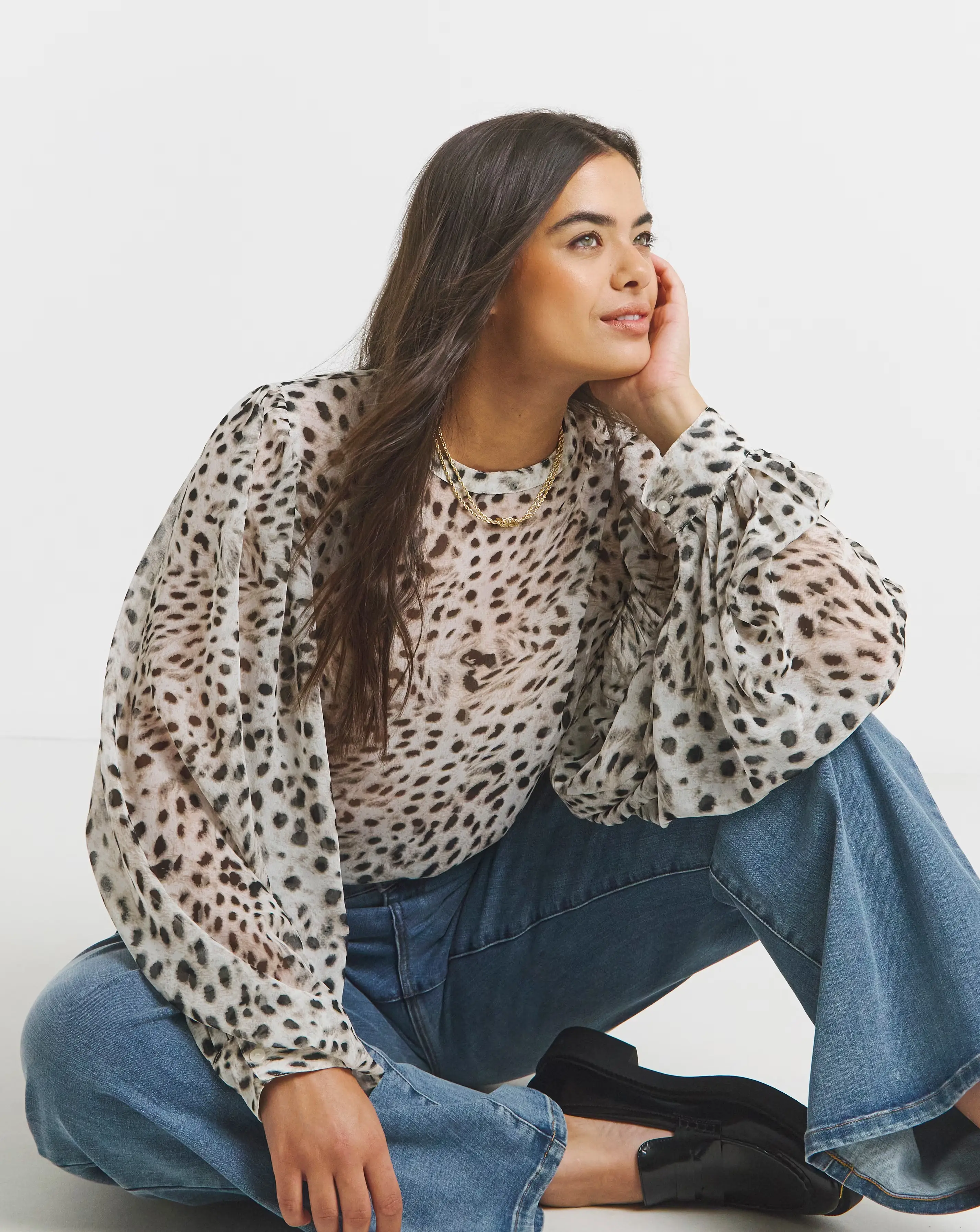 Animal Exaggerated Sleeve Blouse