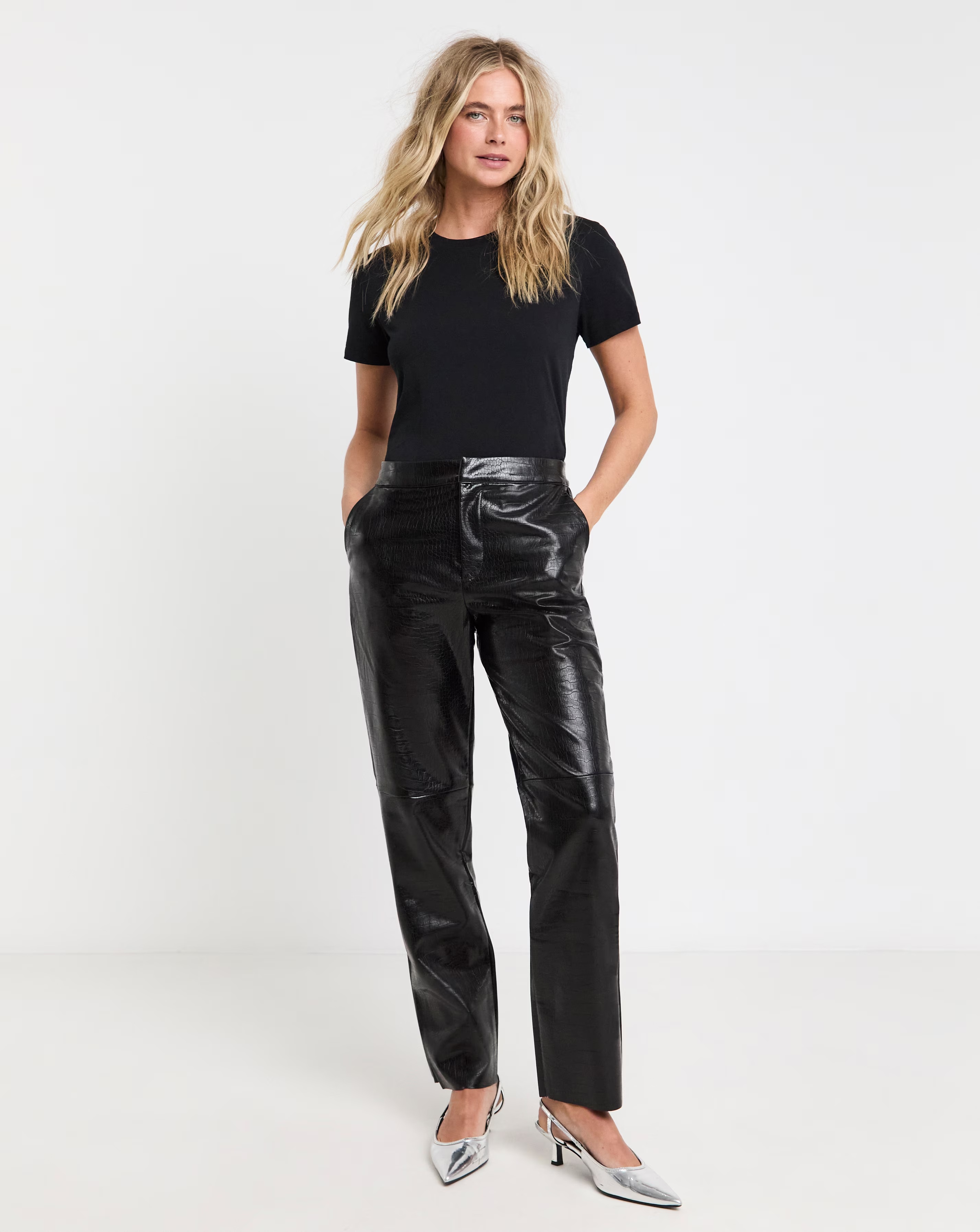Croc Faux Leather Straight Leg Trousers