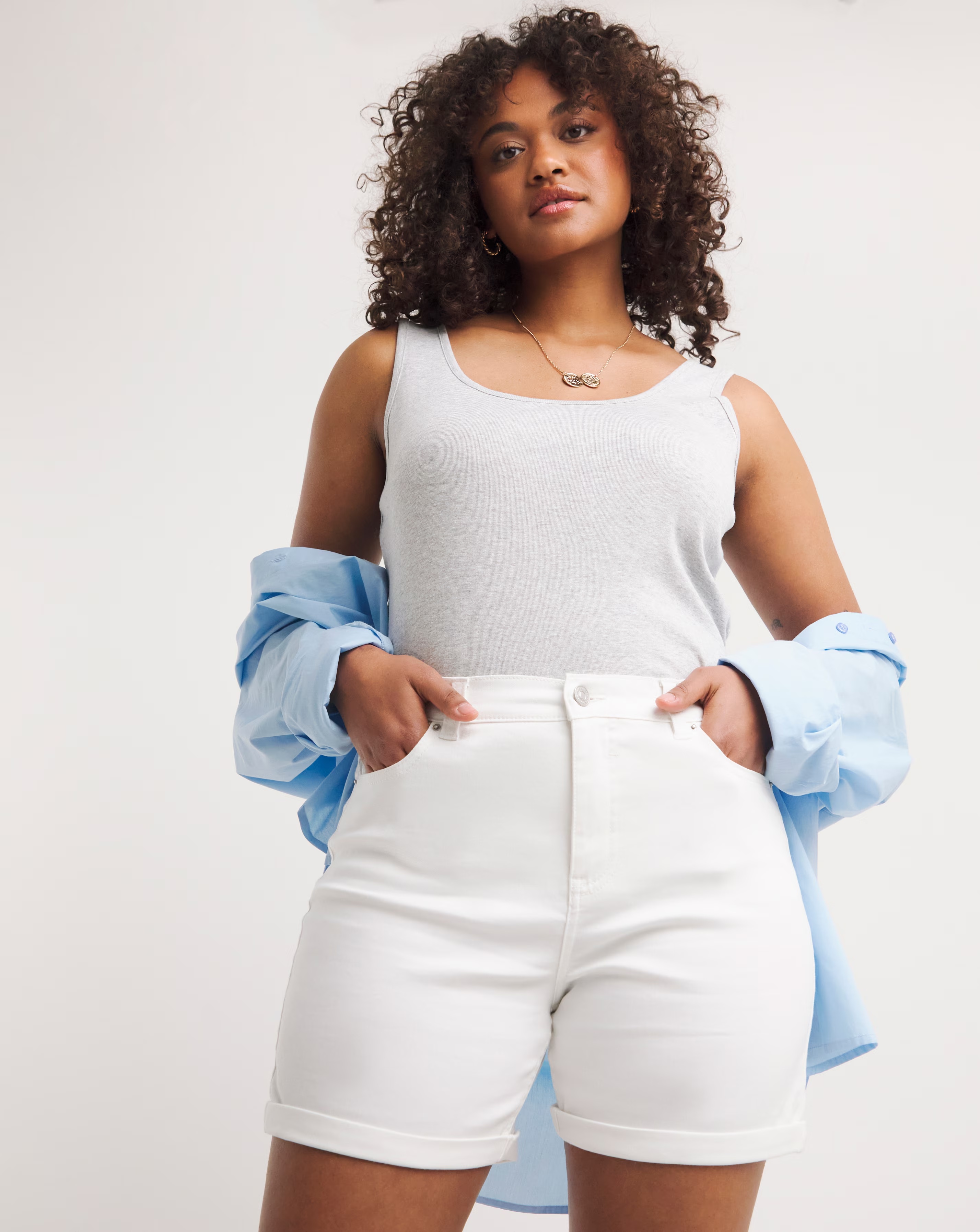 White 24/7 Mid Shorts
