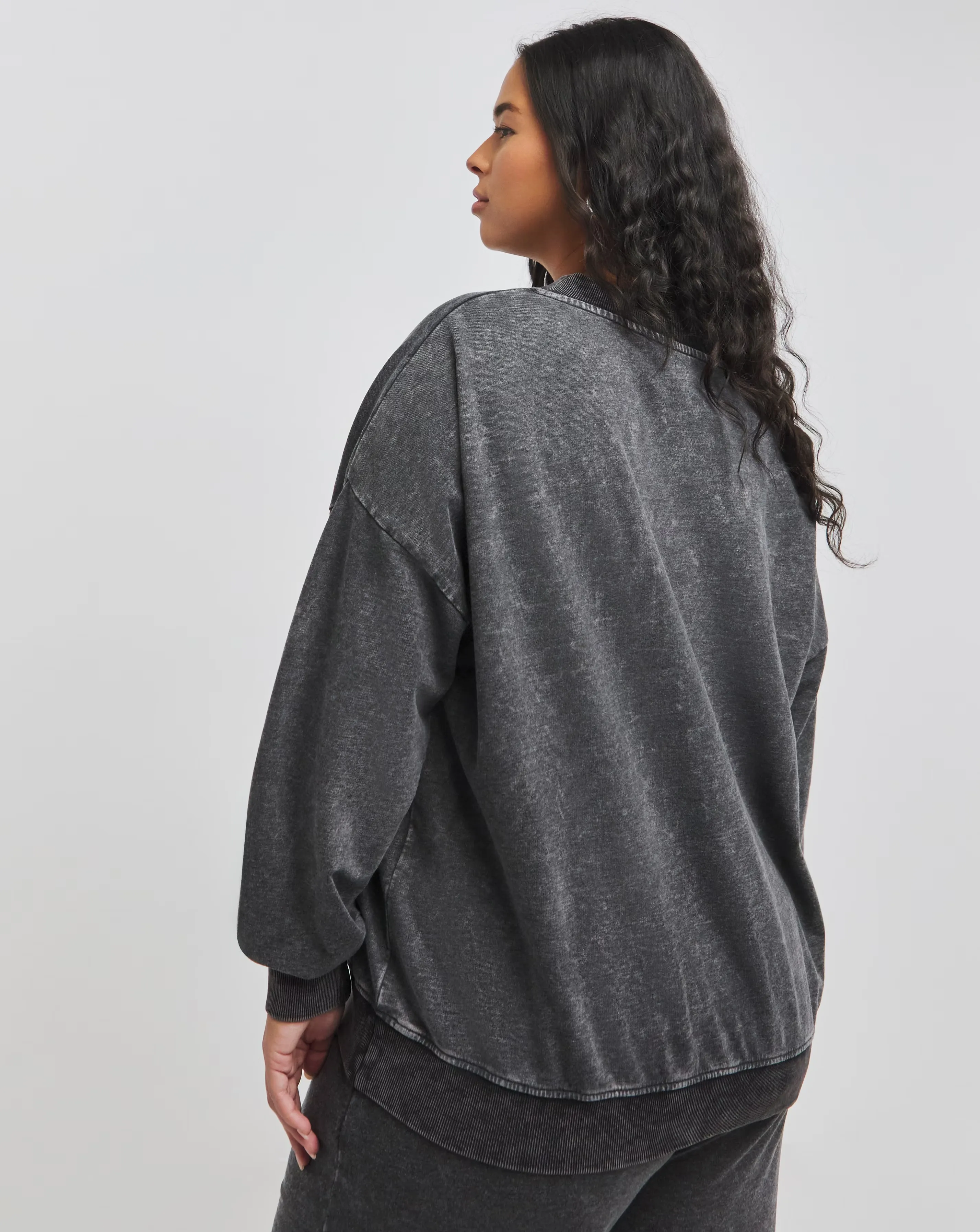Acid Wash Grey Deep V Neck Sweatshirt