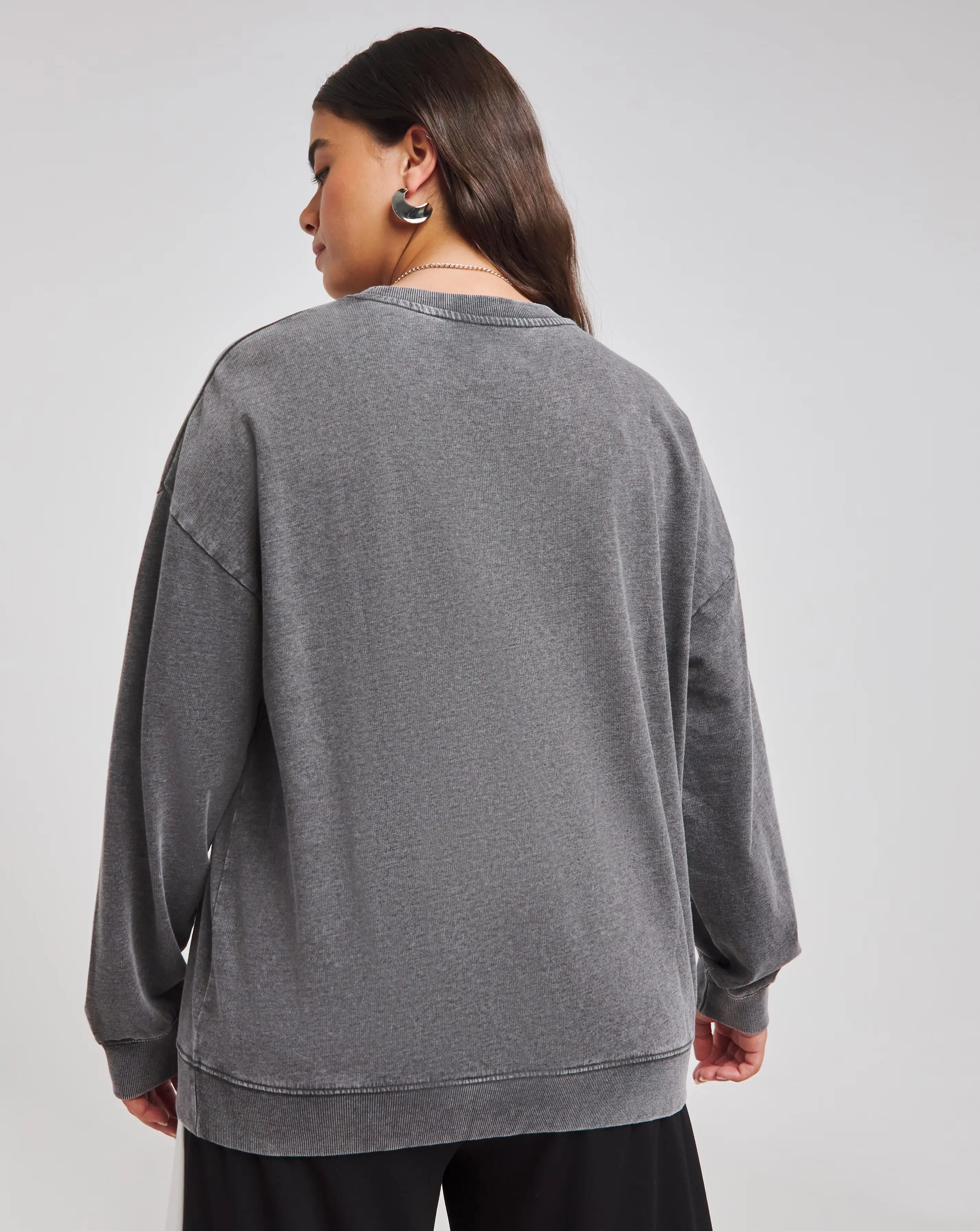 Acid Wash Star Gazer Hot Fix Slogan Sweatshirt