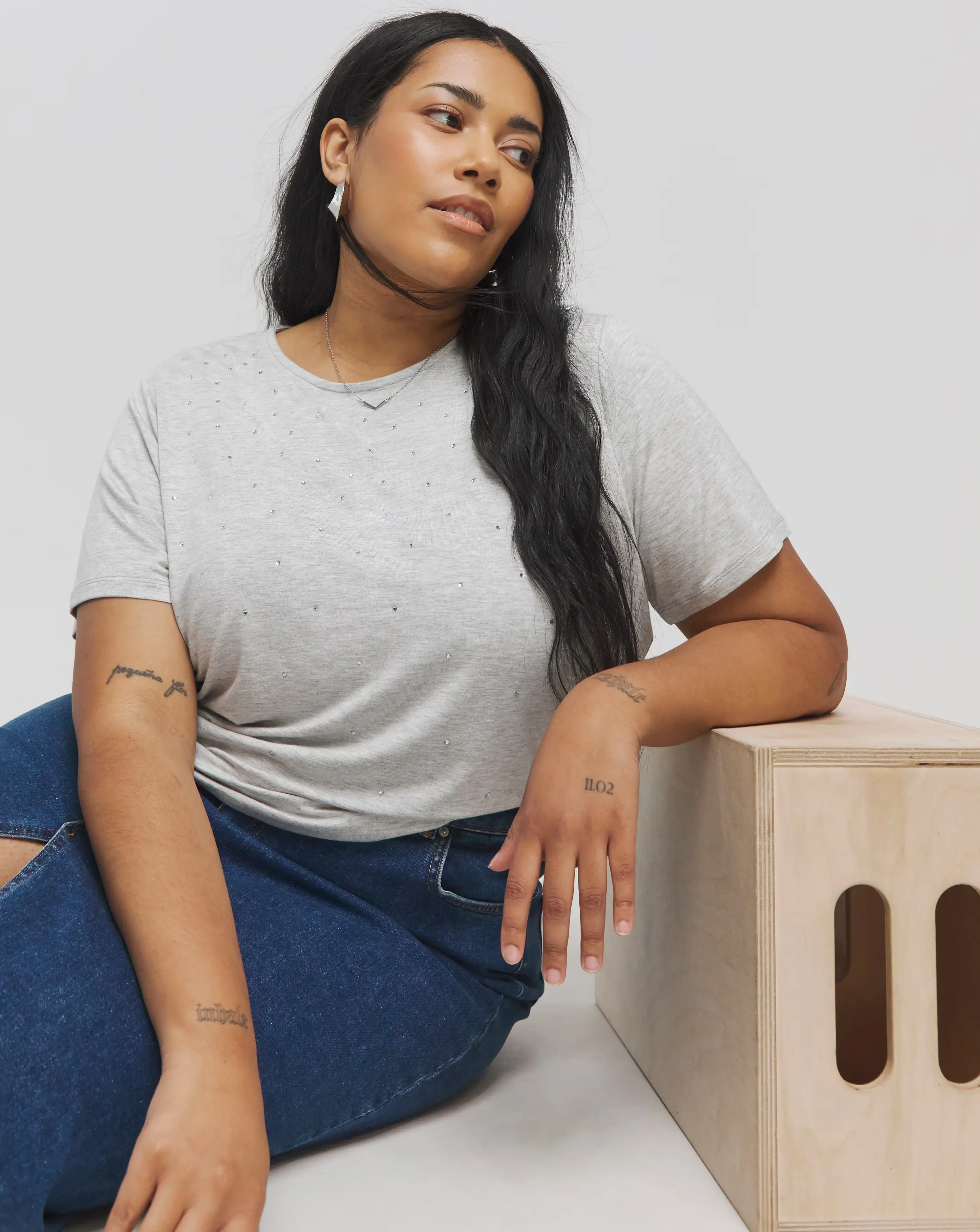 Grey Marl Diamante T-Shirt