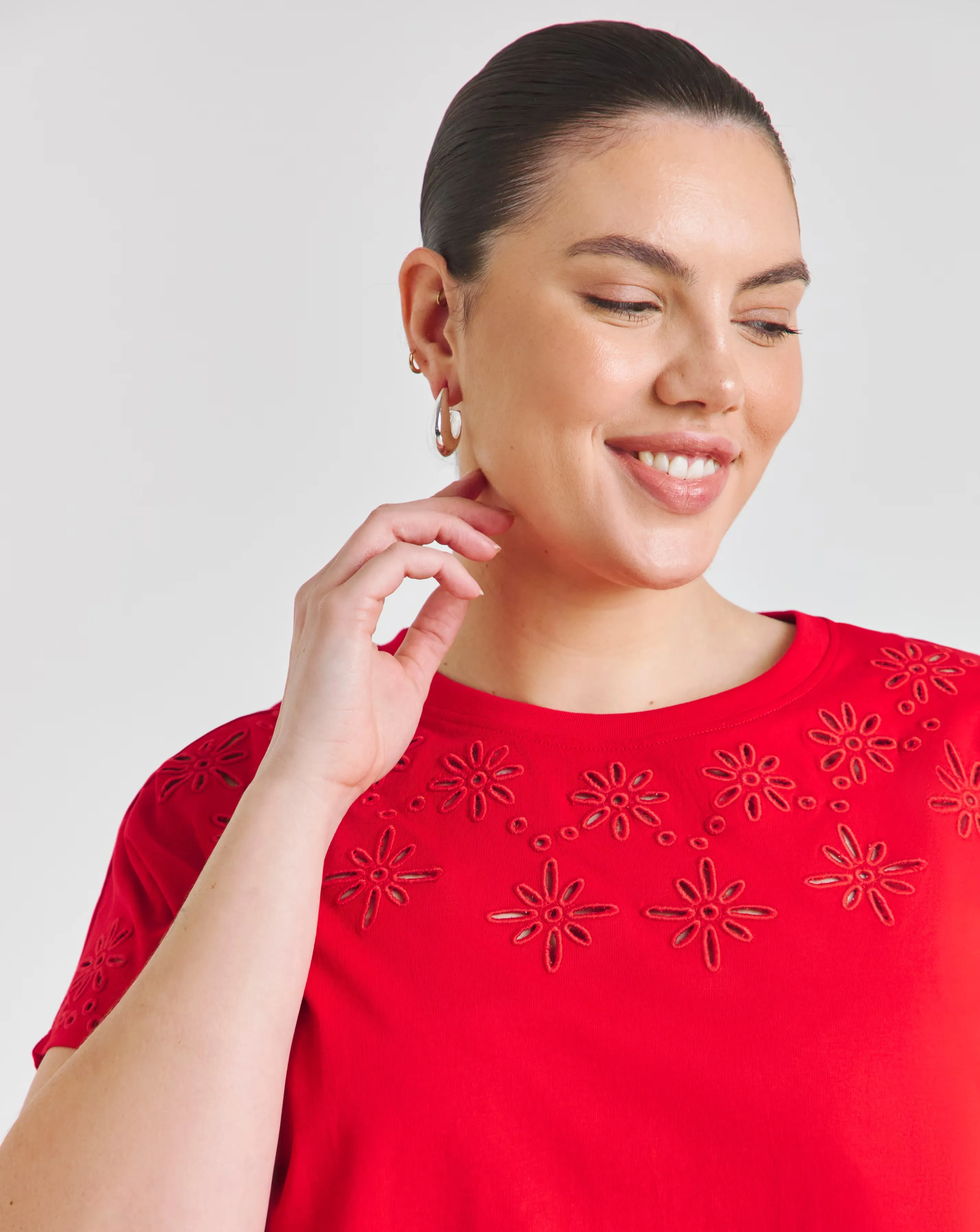 Red Broderie Grown On Sleeve T-Shirt 1 40427-red-broderie-grown-on-sleeve-t-shirt-1.webp