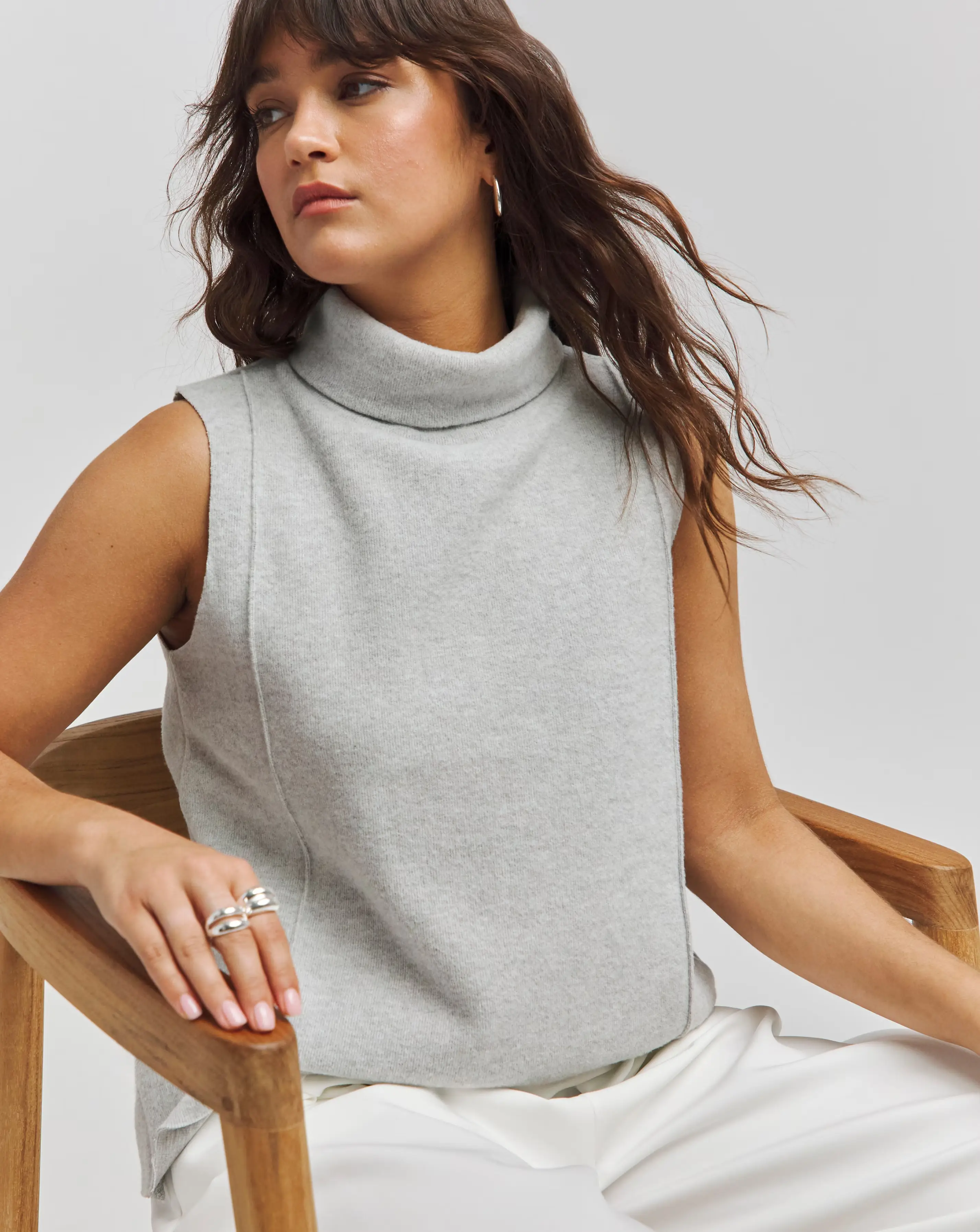 Grey Marl Cut & Sew Roll Neck Vest