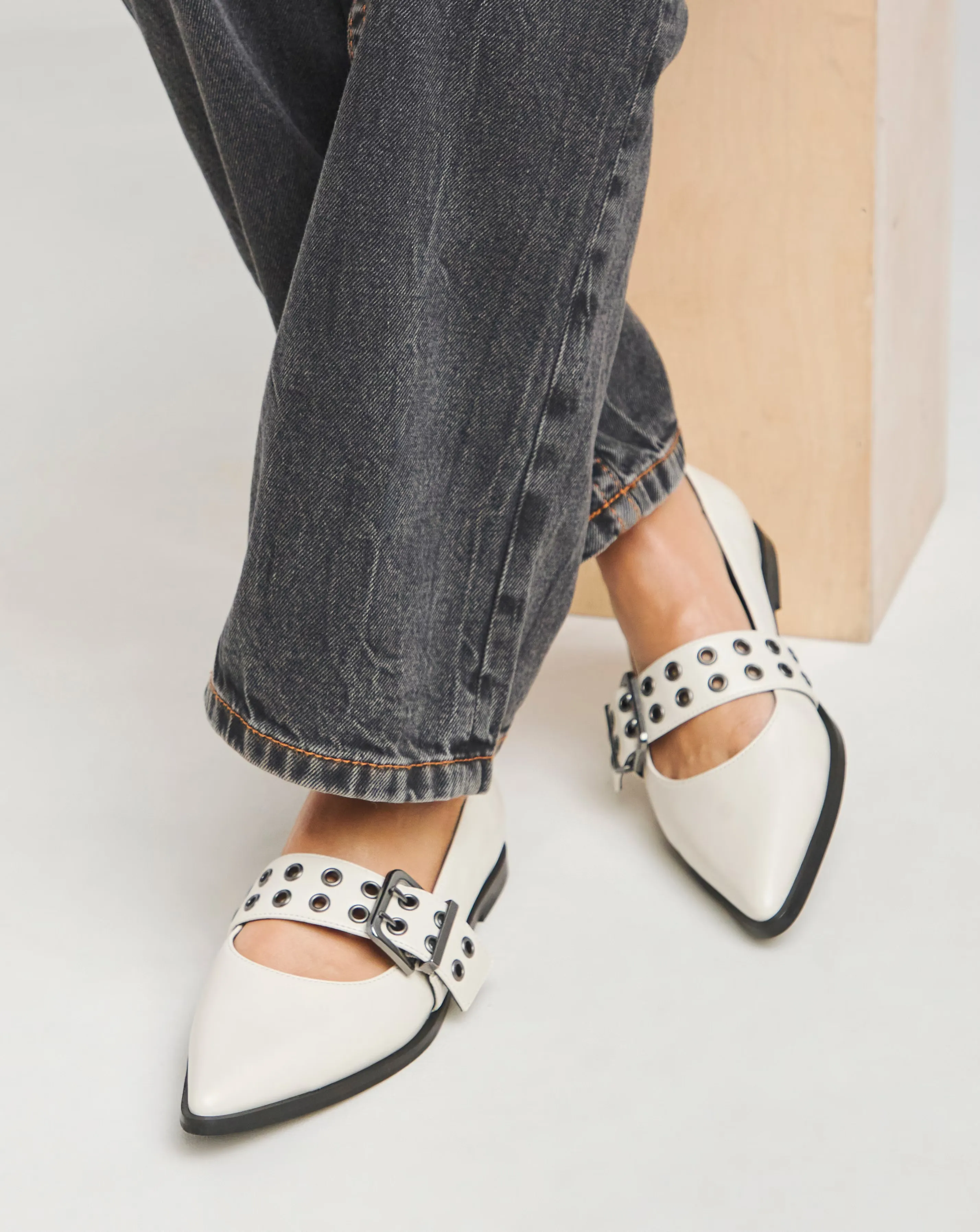 Oslo Hardware Mary Jane Pointed Toe Flat Shoes - Wide Fit (E)