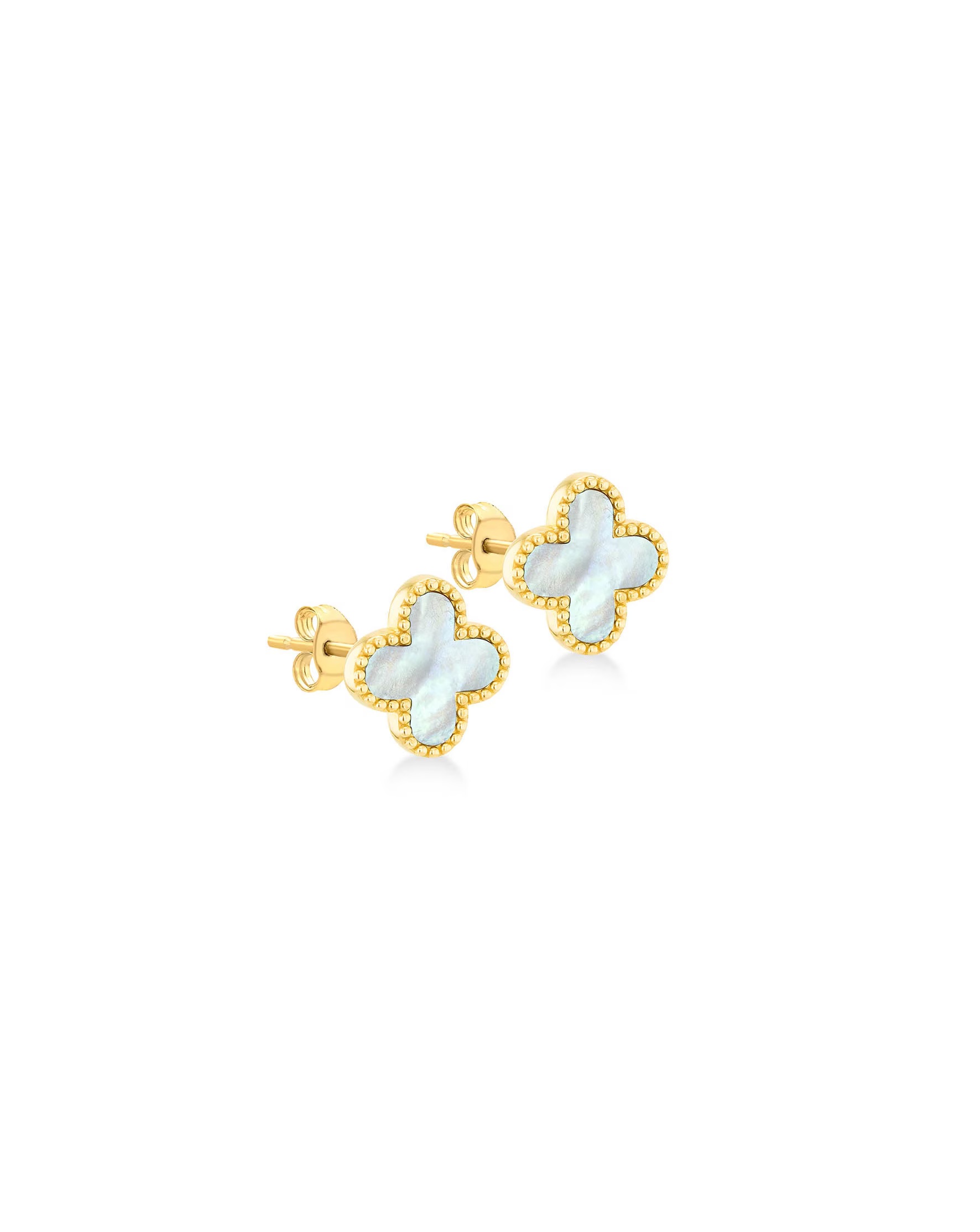 9ct Yellow Gold Clover Mother of Pearl Stud Earring
