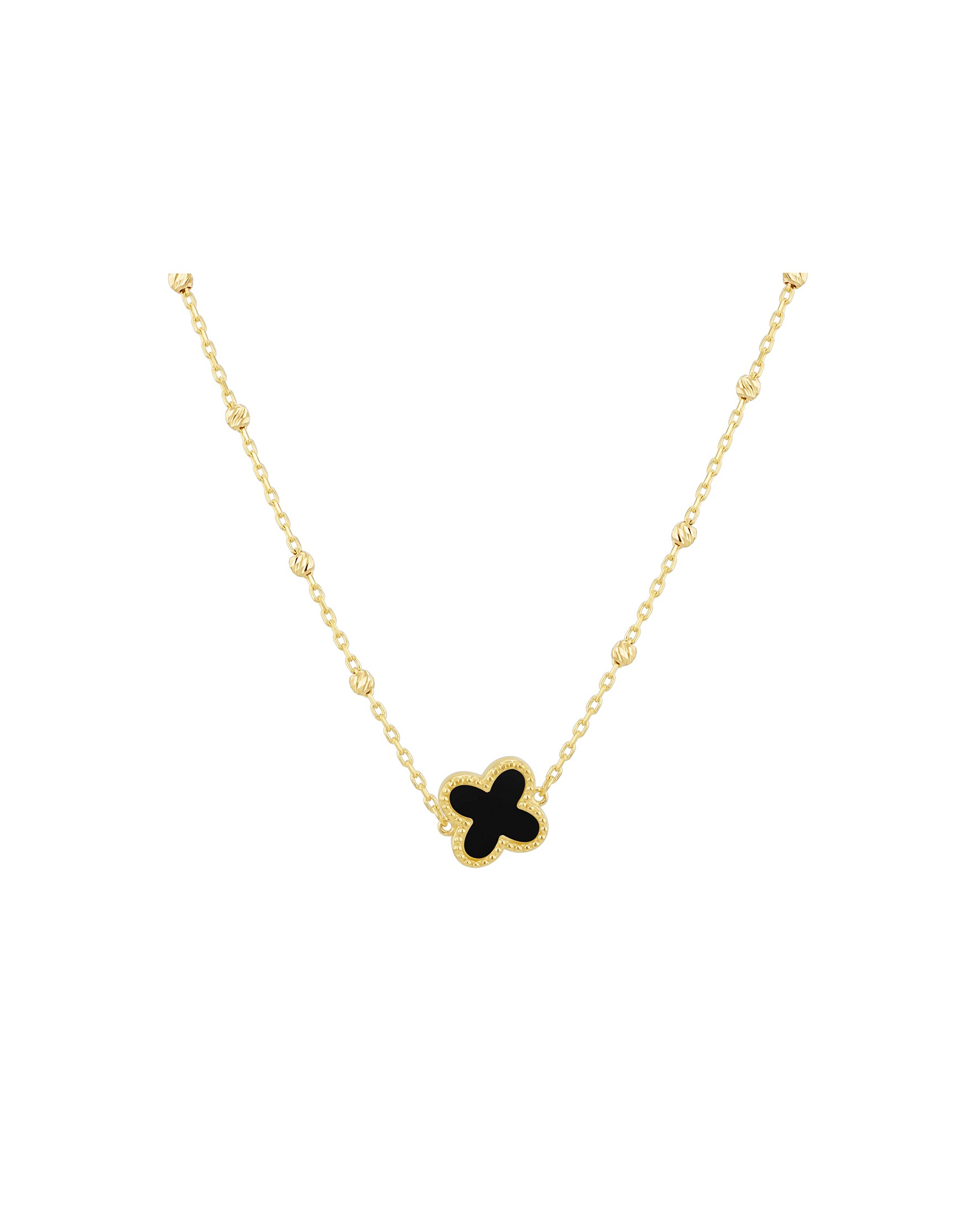 9ct Yellow Gold Black Onyx Clover Necklace