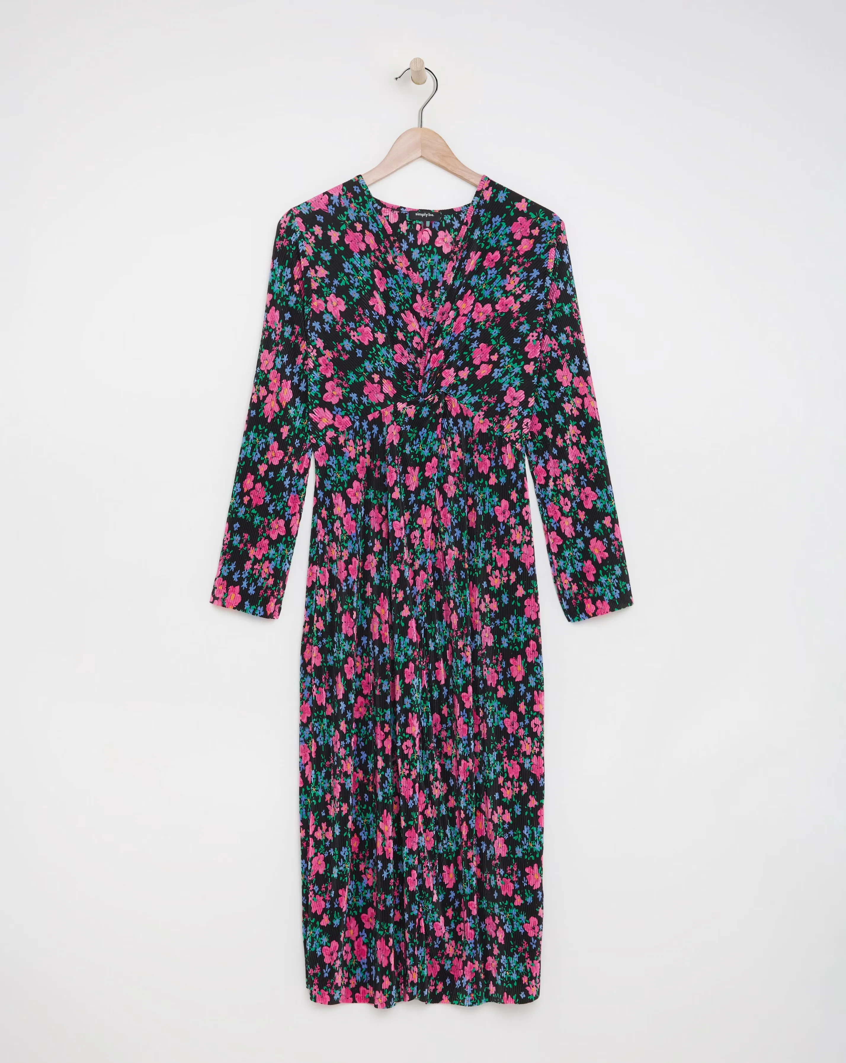 Floral Print Twist Front Plisse Midi Dress