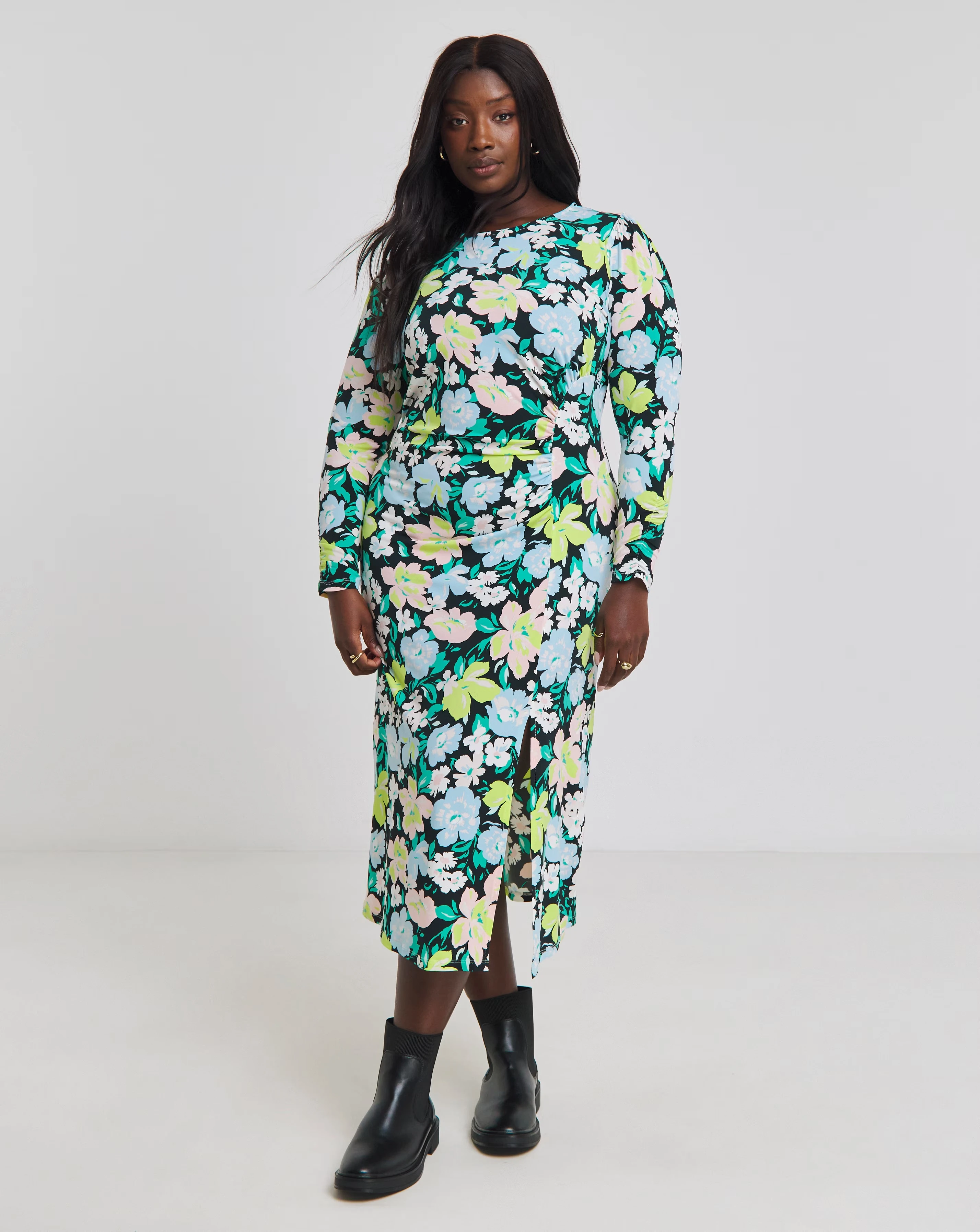 Floral Print Ruched Front Midi Dress 1 44066-floral-print-ruched-front-midi-dress-1.webp