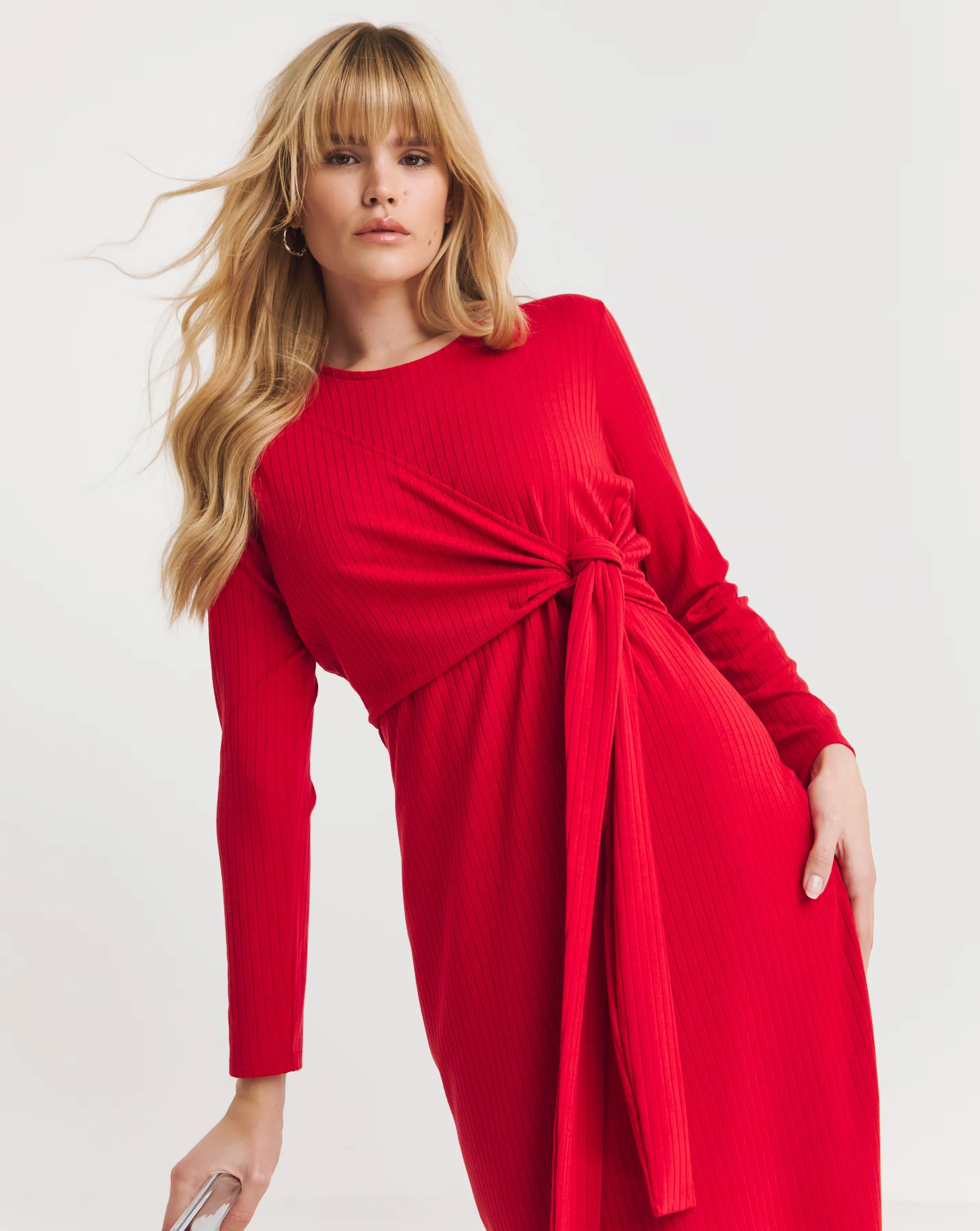 Red Ribbed Wrap Midi Dress - Simply Be