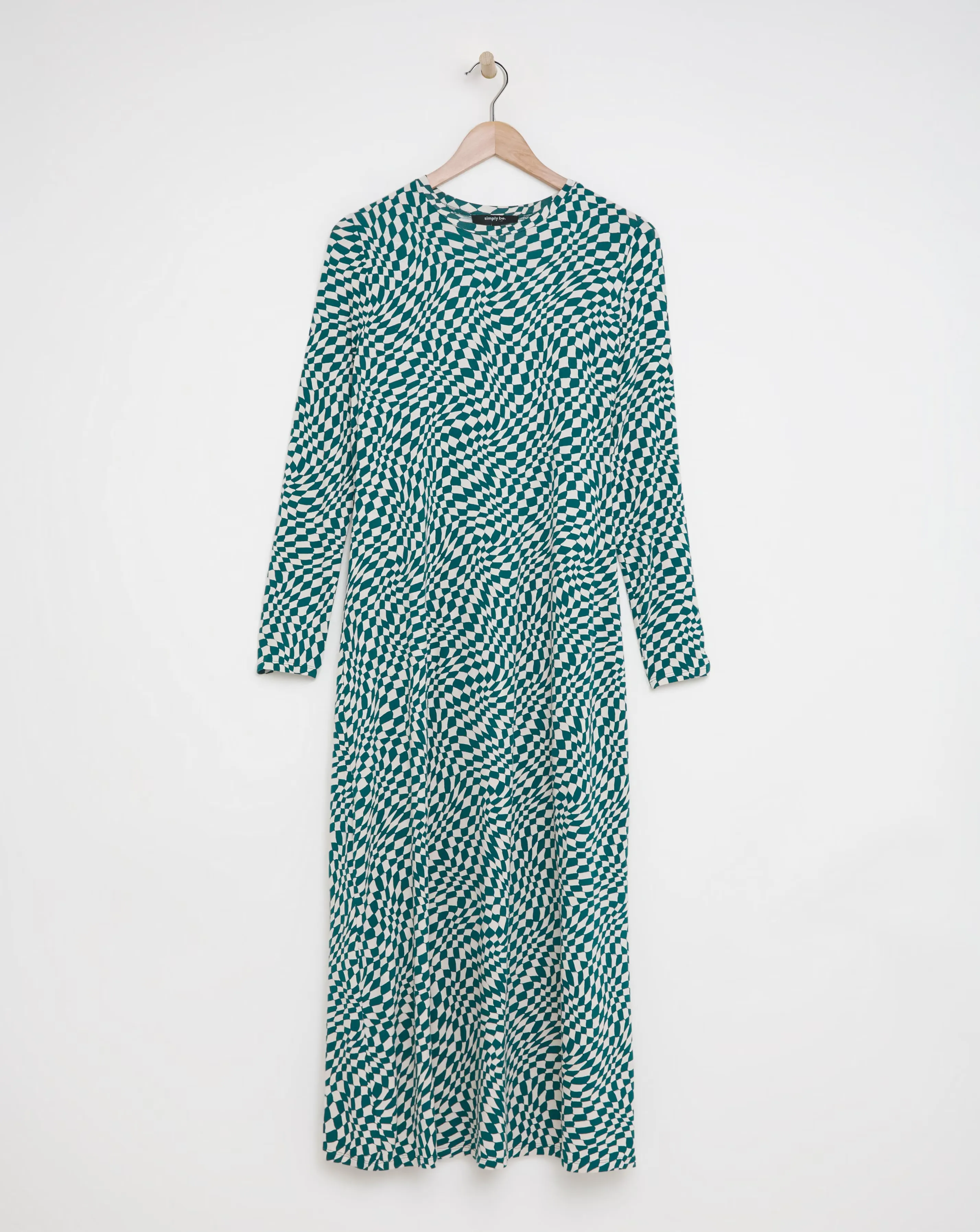 Green Checkerboard Printed Midaxi T-Shirt Dress