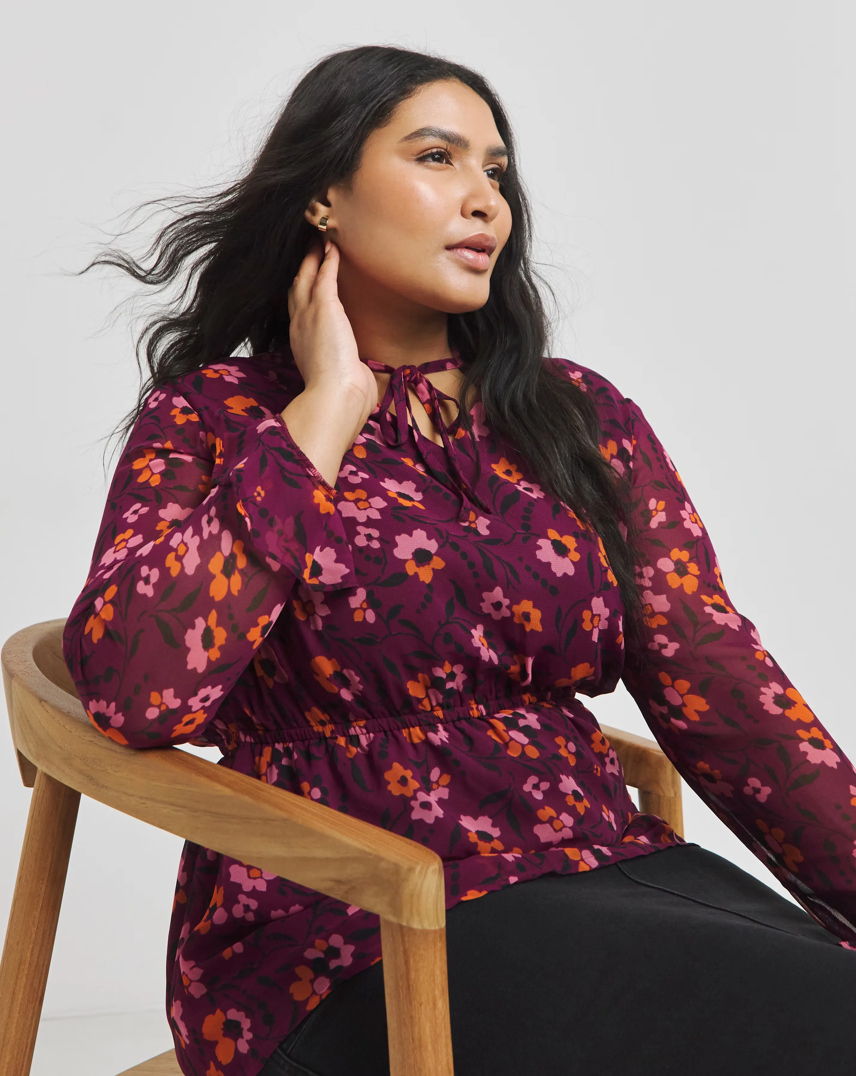 Pussybow V Neck Blouse With Elasticated Waist and Drawcord Tie 1 45377-pussybow-v-neck-blouse-with-elasticated-waist-and-drawcord-tie-1.webp