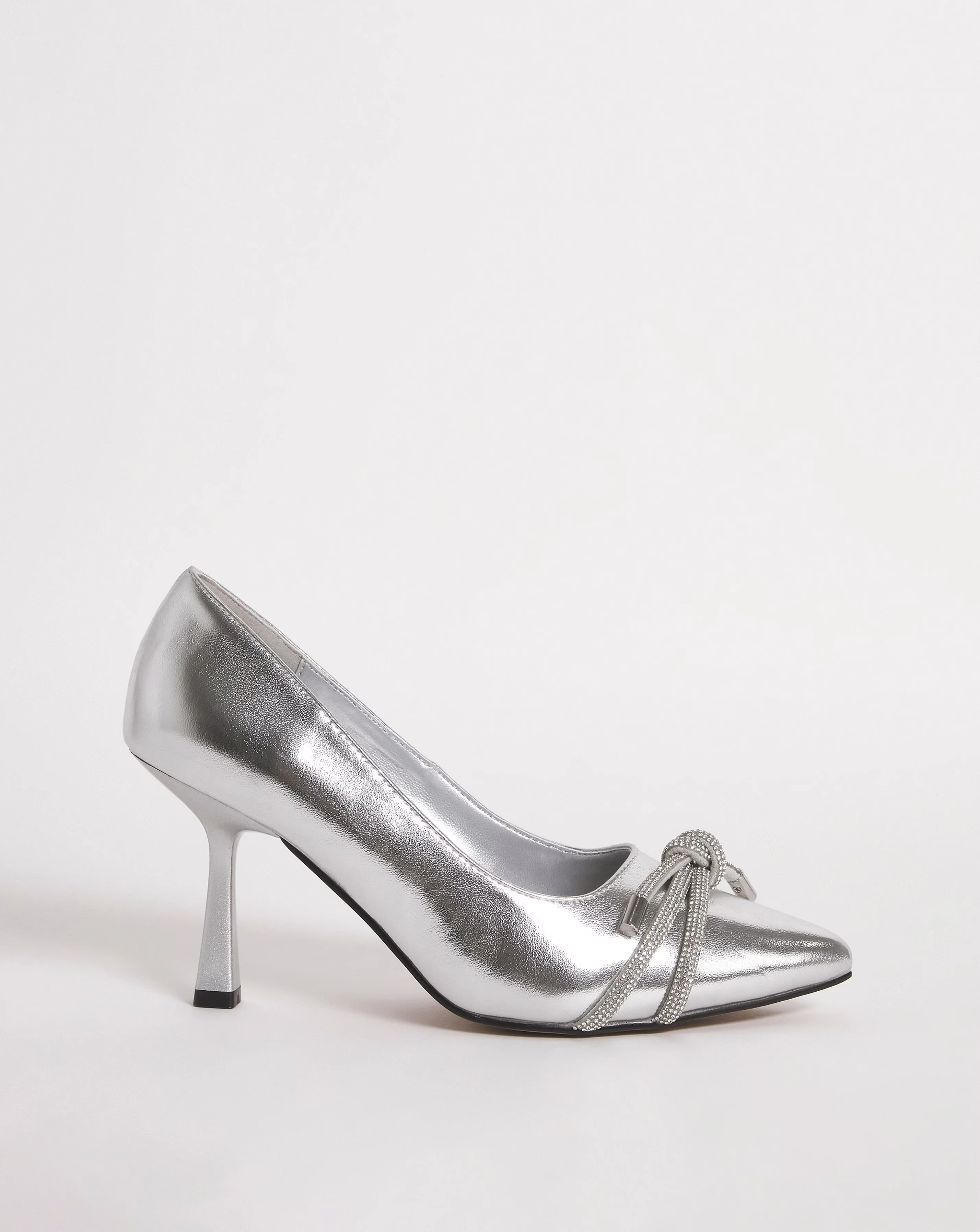 Kara Diamante Knot Heeled Metallic Shoes - Wide Fit (E)