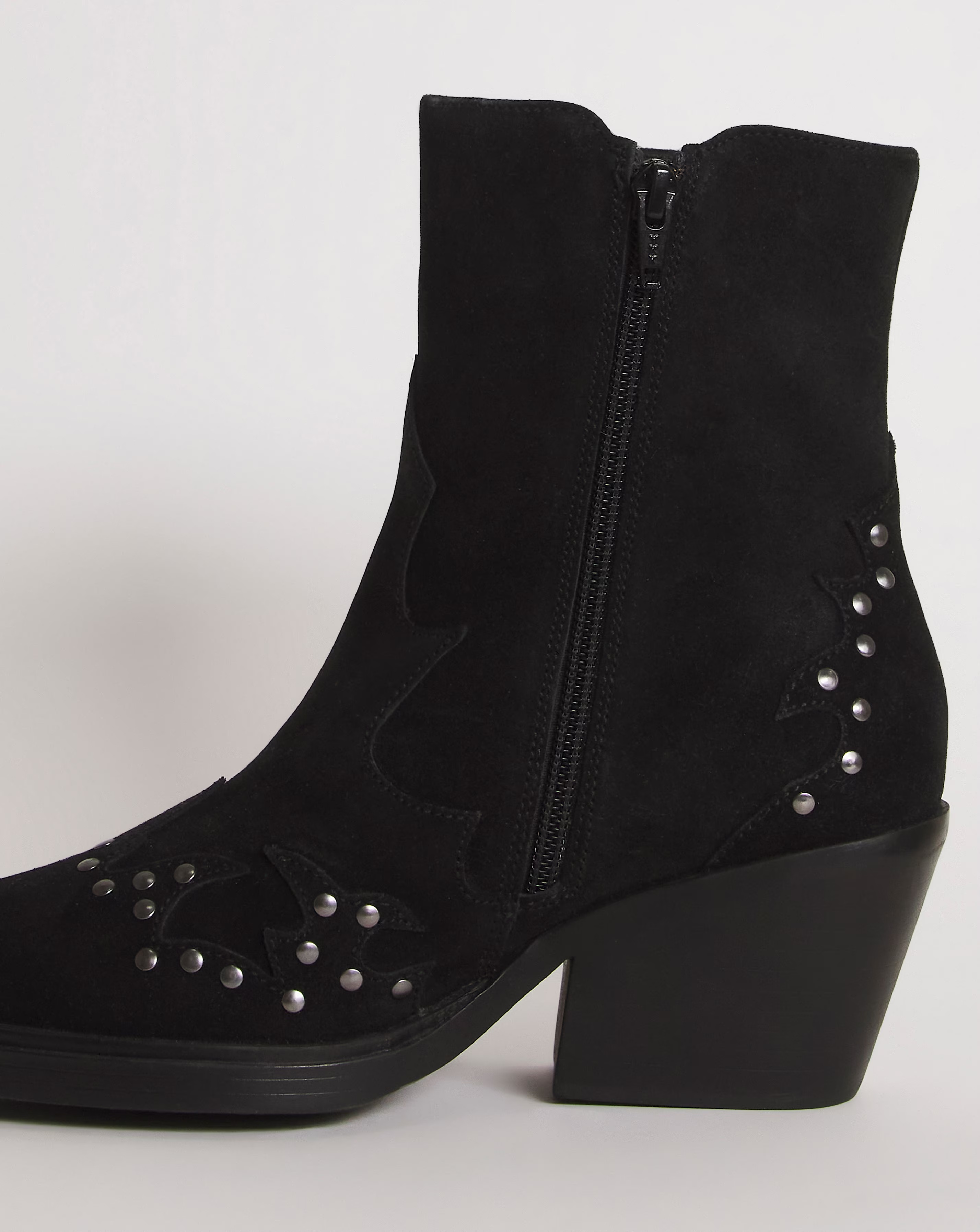 Zia Suede Studded Western Cowboy Ankle Boots Wide E Fit