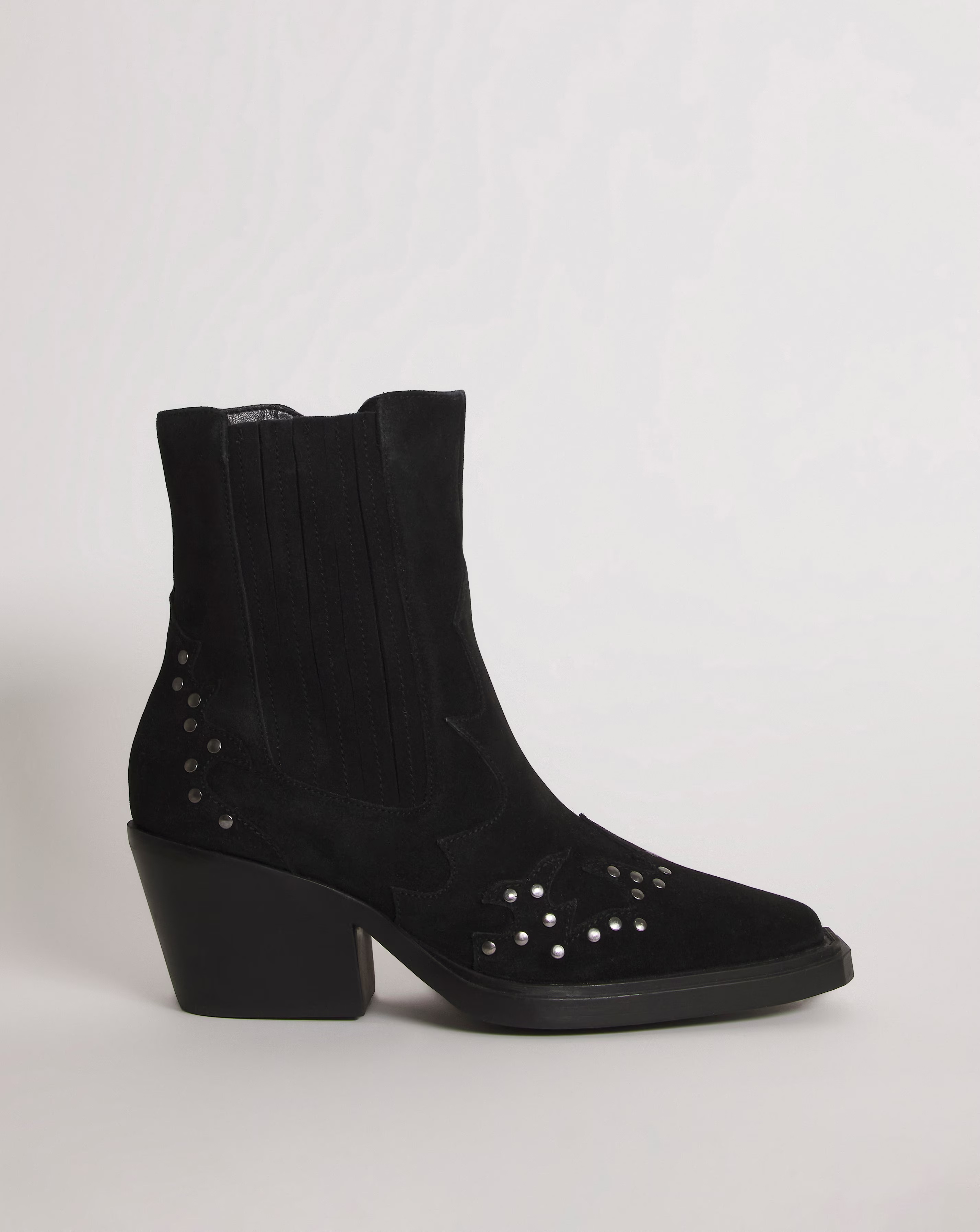 Zia Suede Studded Western Cowboy Ankle Boots Ex Wide EEE Fit