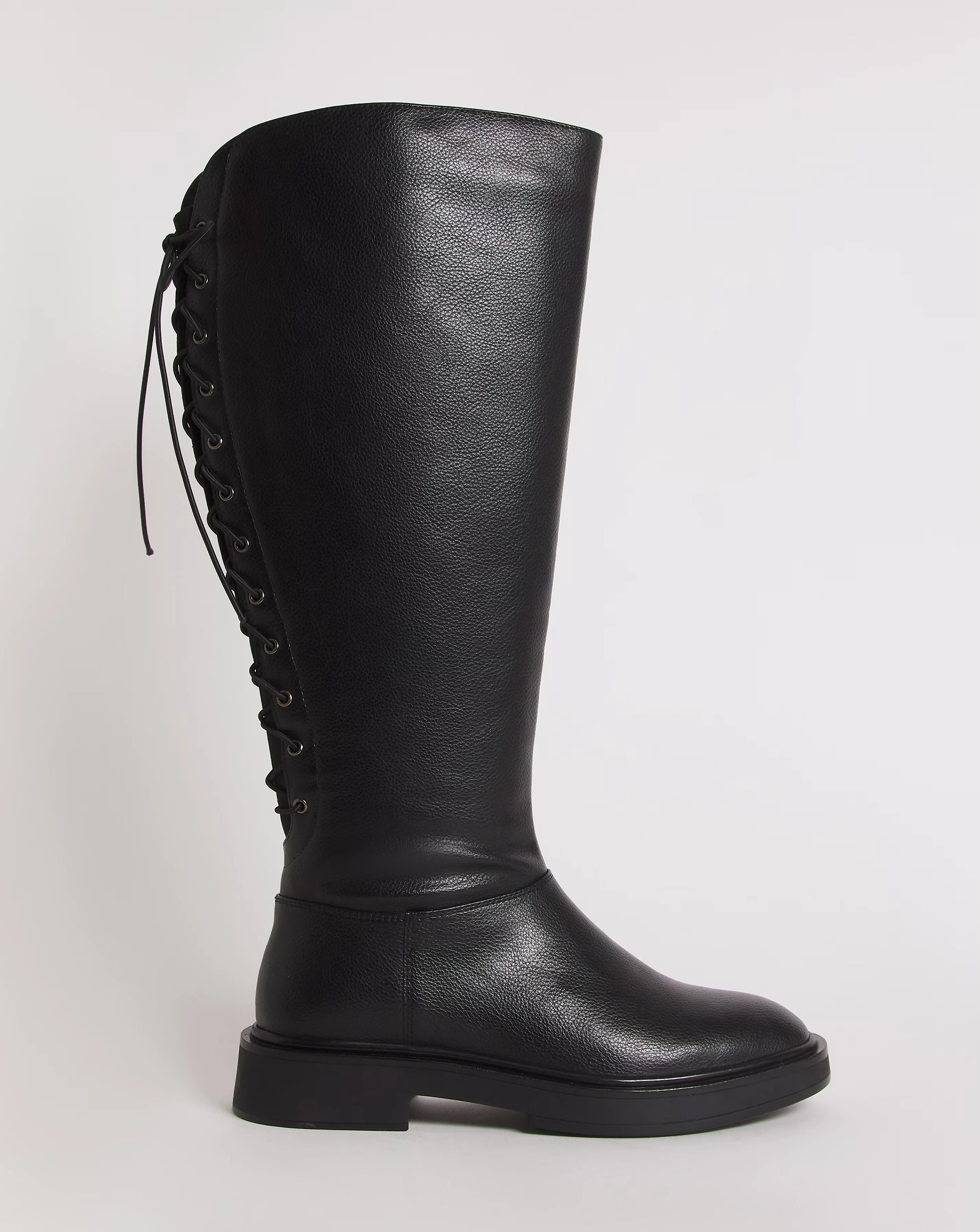 Bonn Lace Up Back Flat Knee High Boots Ex Wide Fit Curvy Plus Calf