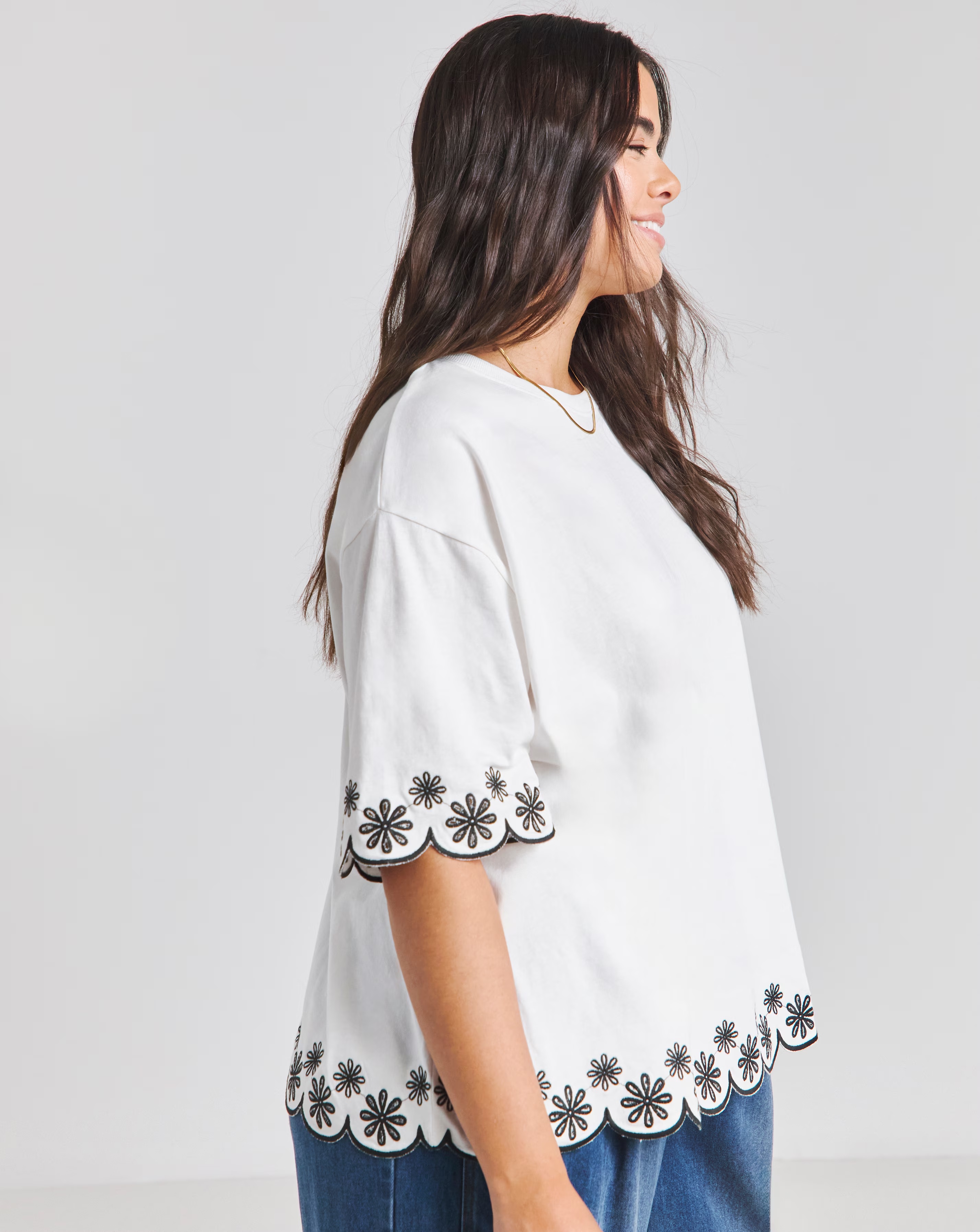 White Cut Work T-Shirt
