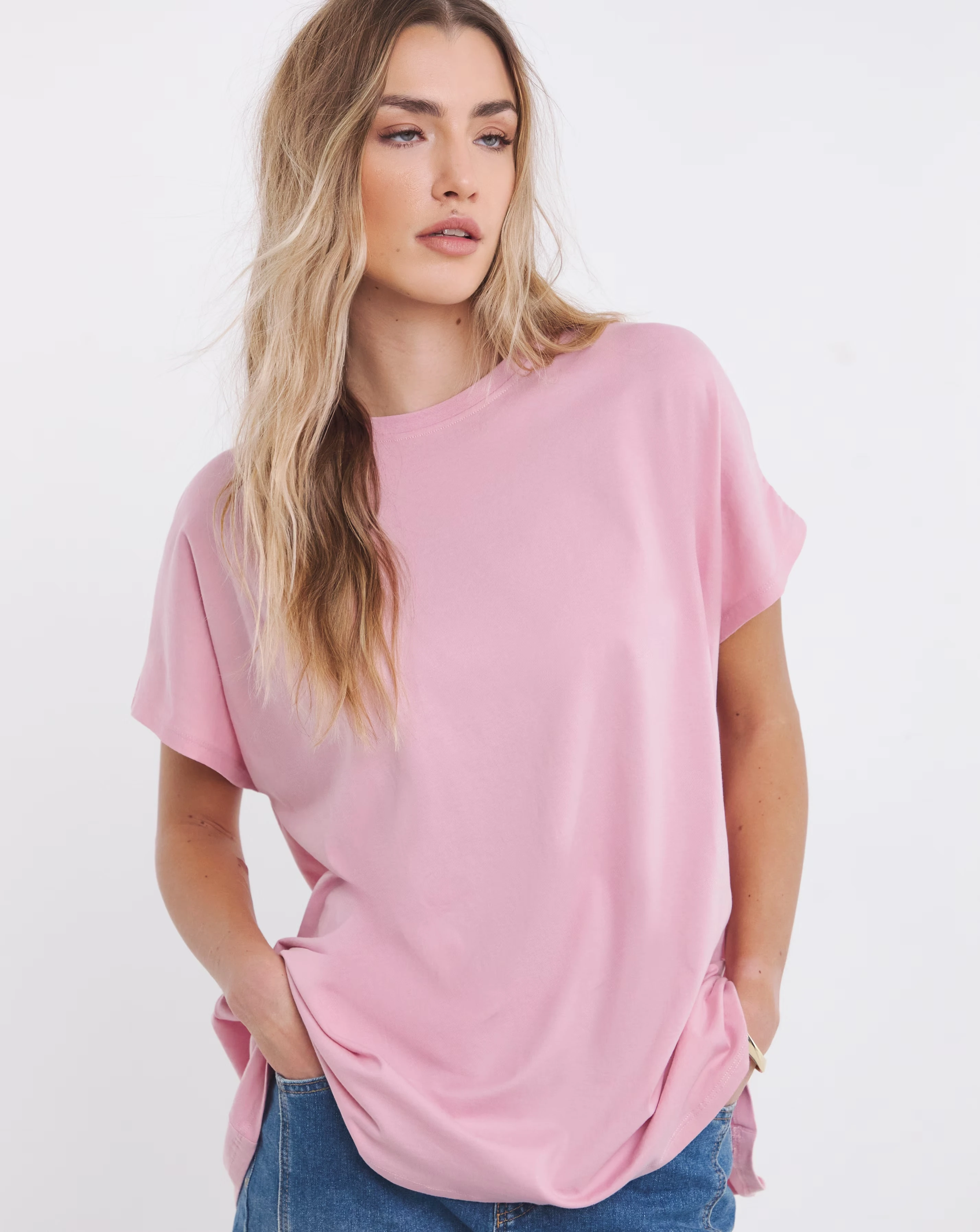 Blush Pink Slouchy Dip Back T-Shirt