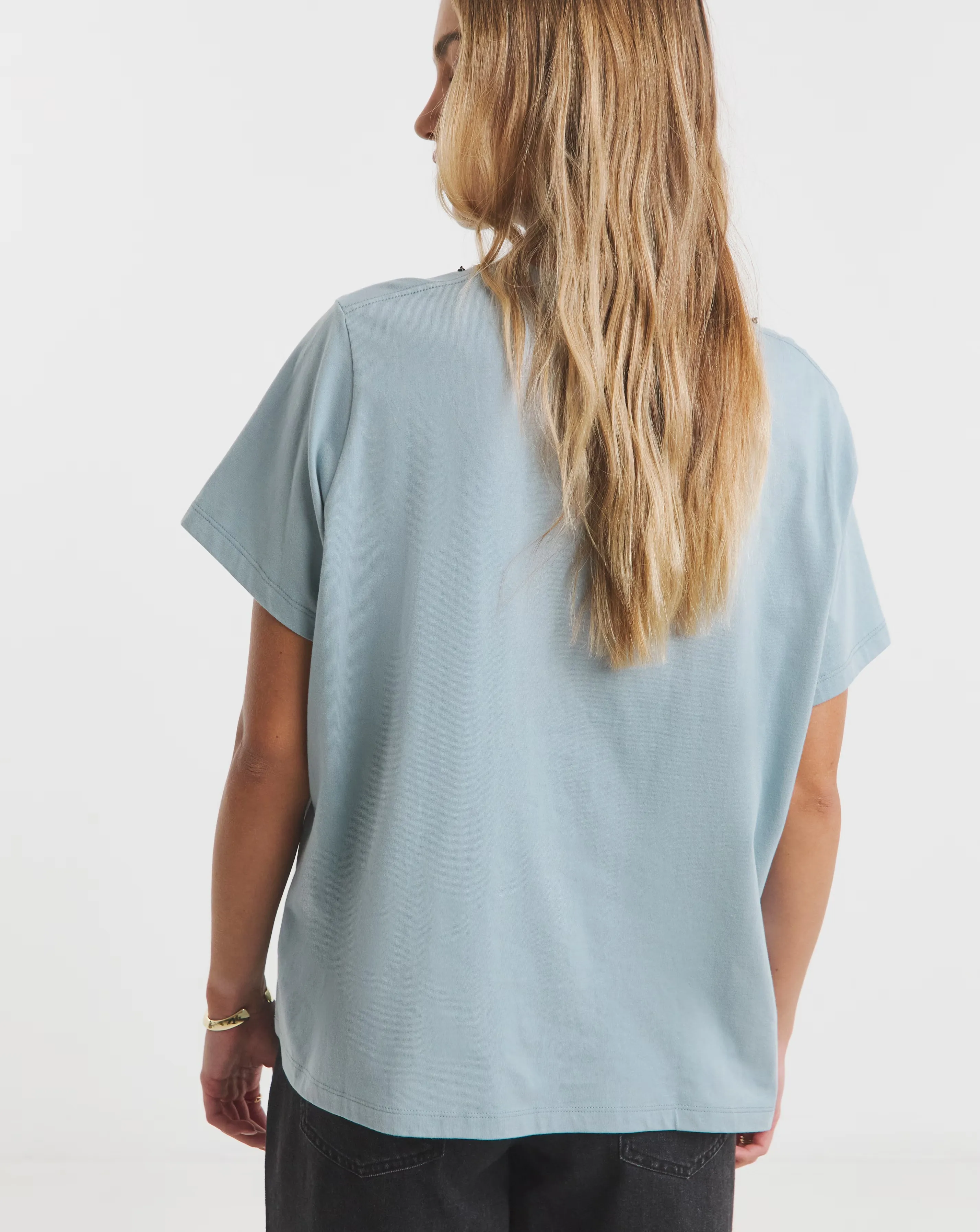 Blue Embellished Neckline T-Shirt