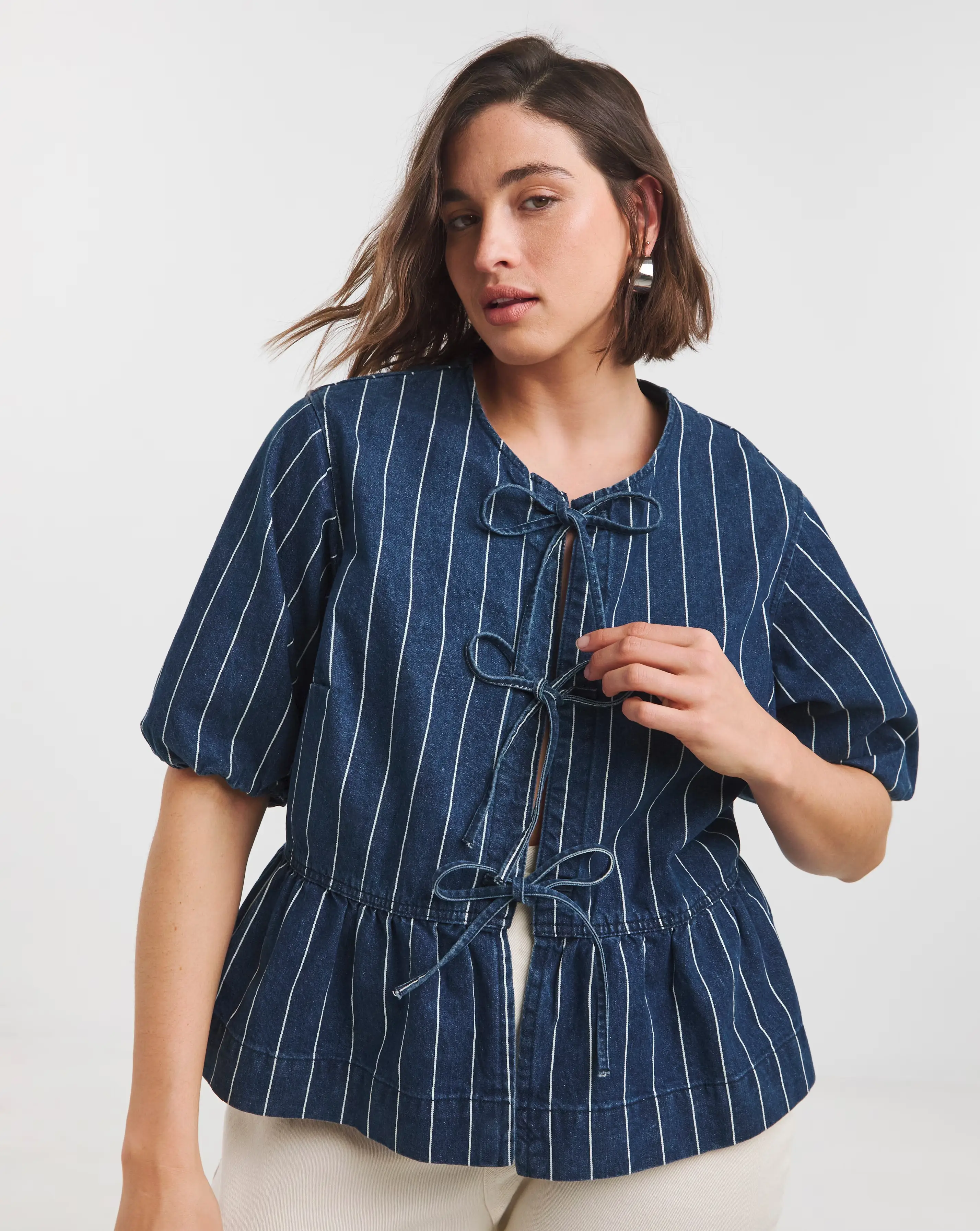 Striped Blue Tie Front Denim Peplum Blouse 1 4747-striped-blue-tie-front-denim-peplum-blouse-1.webp