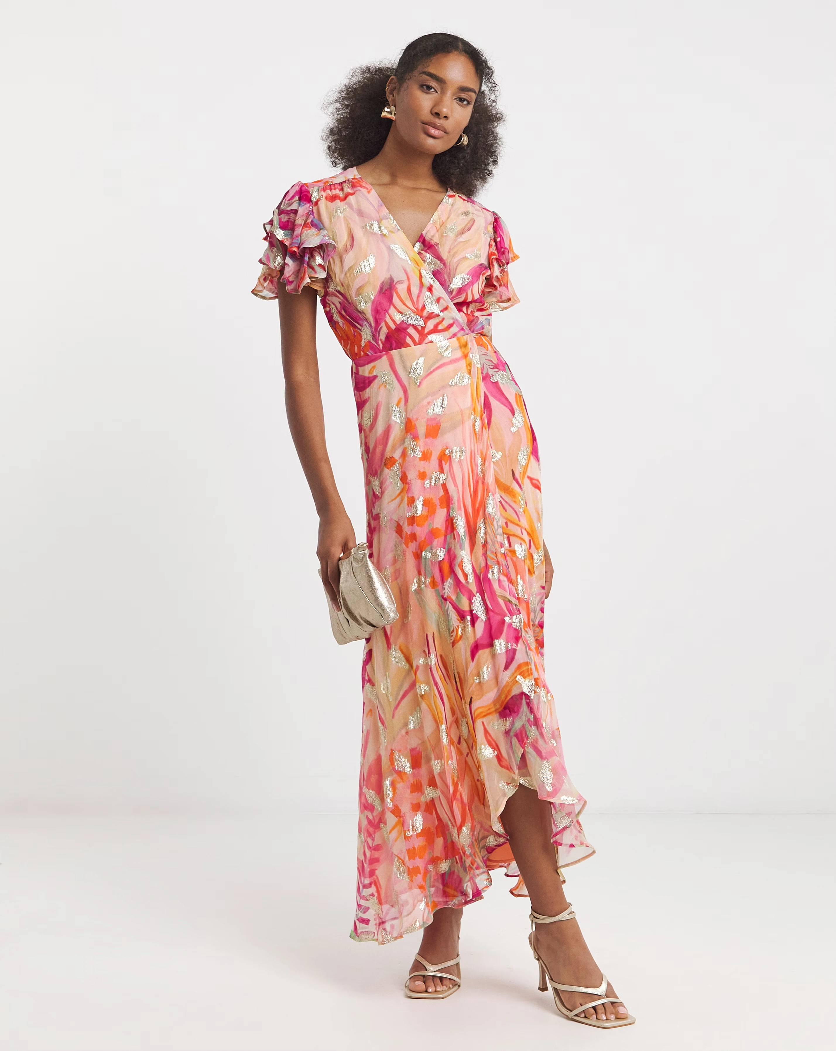 Hope & Ivy Ulla Frill Sleeve Wrap Maxi Dress