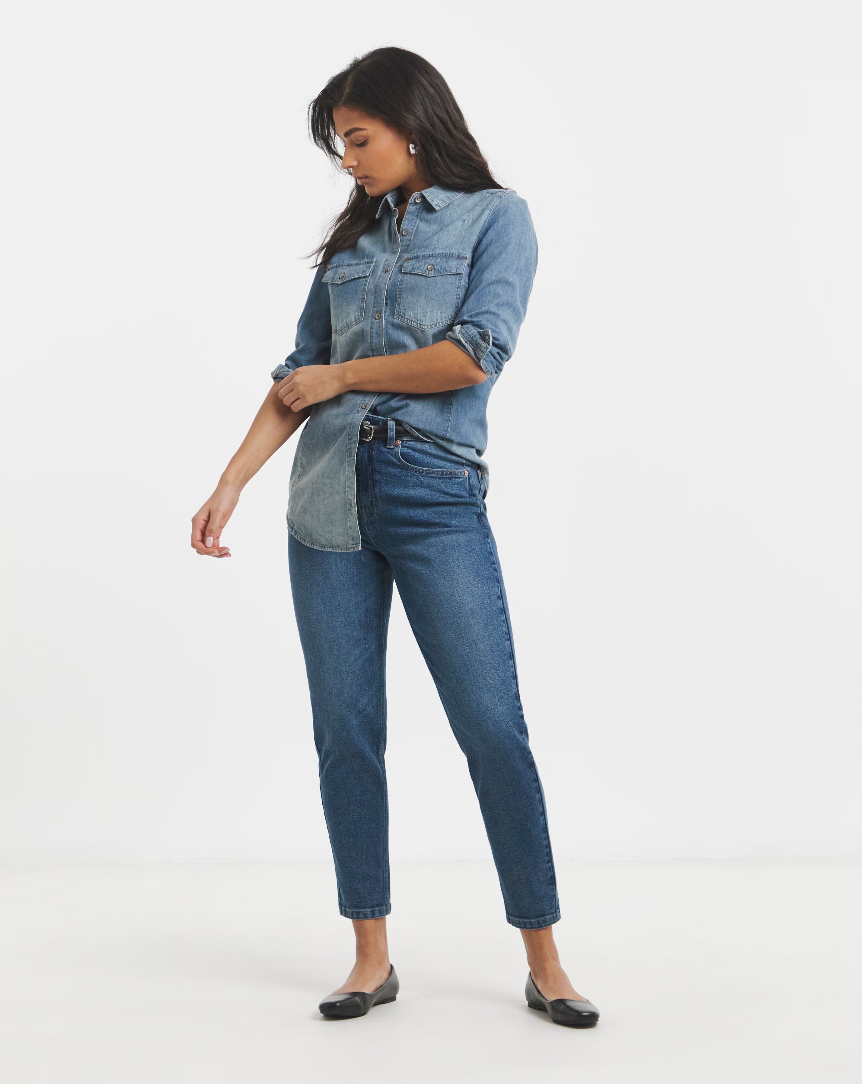 Simply Be Womens Loose Mom Jeans- Mid Blue
