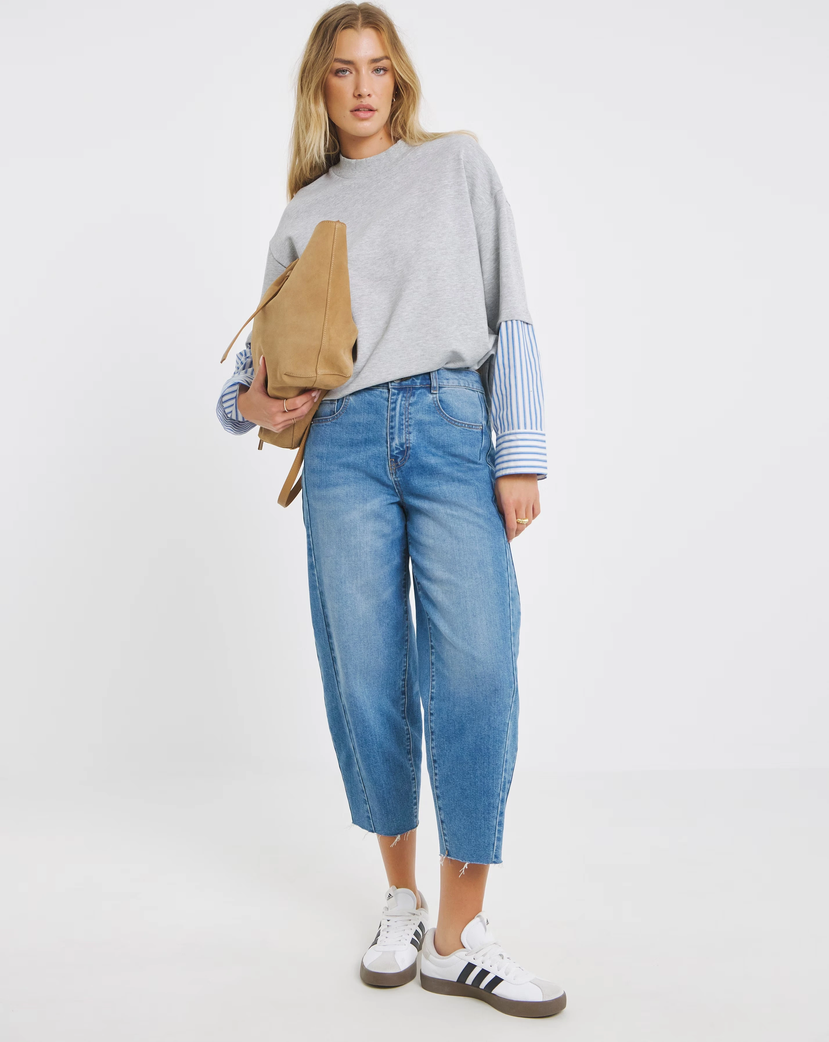 48964-grey-marl-2-in-1-woven-sweatshirt-with-stripe-sleeves-1.webp