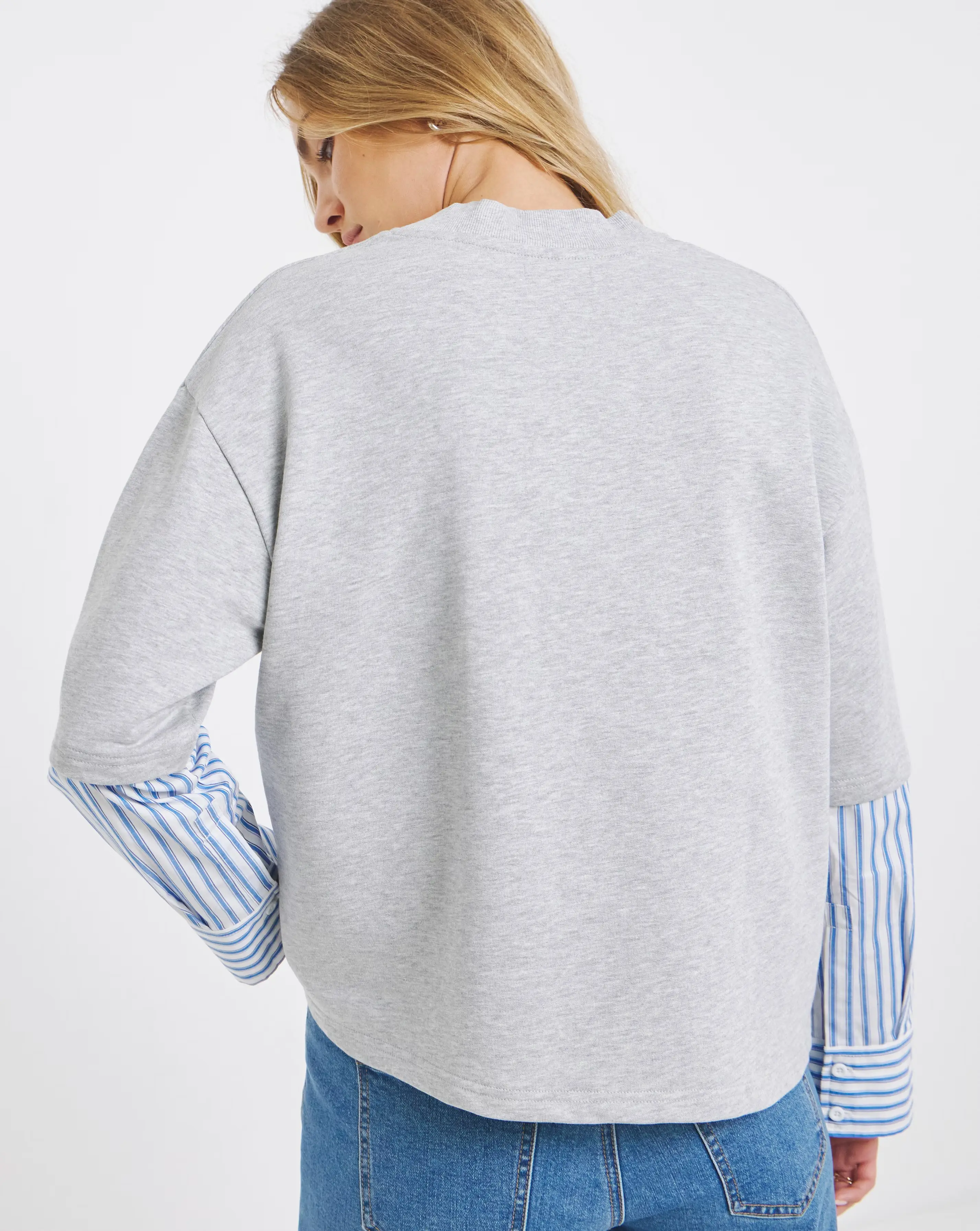 48964-grey-marl-2-in-1-woven-sweatshirt-with-stripe-sleeves-1.webp
