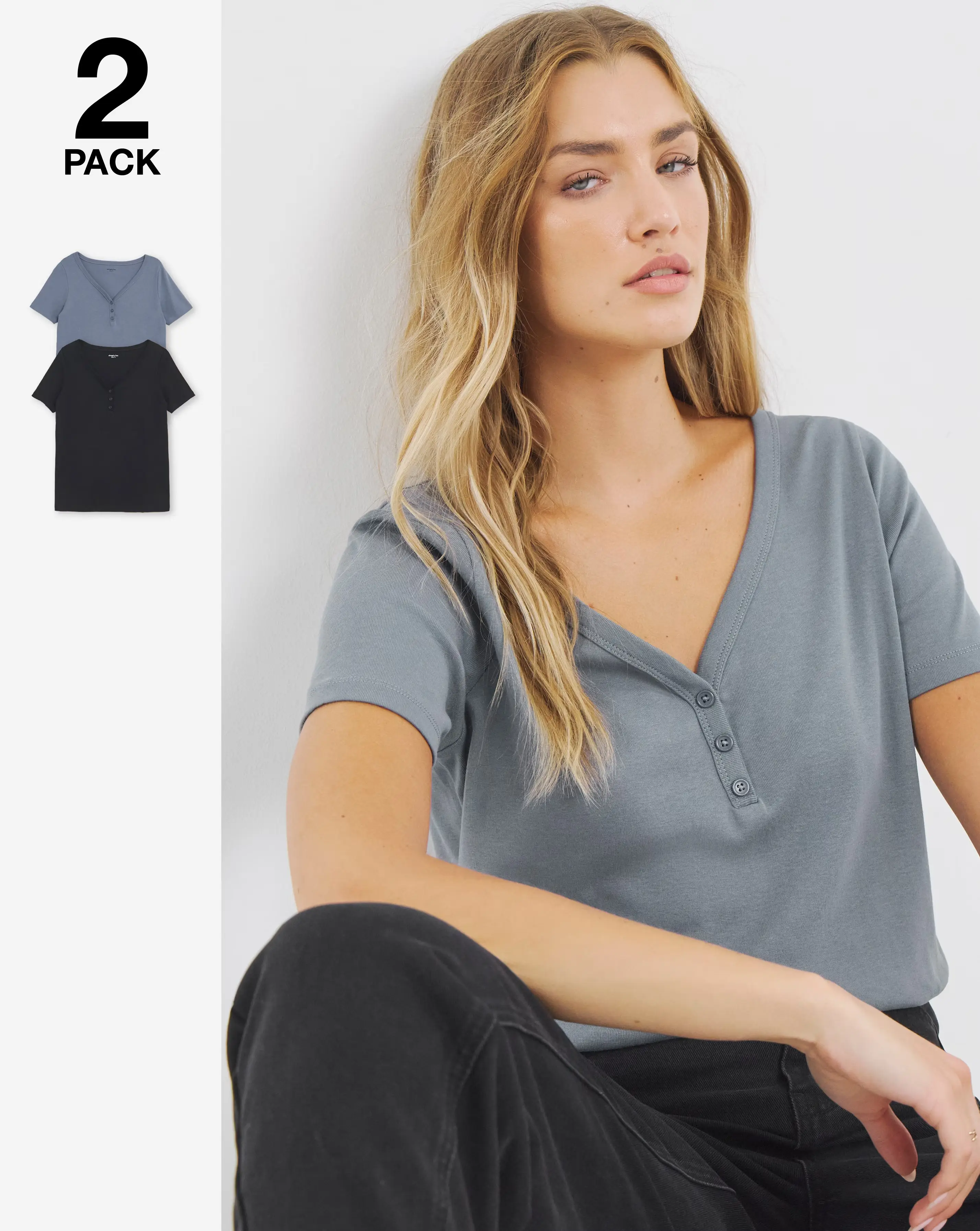 Black & Blue 2 Pack Henley Tops