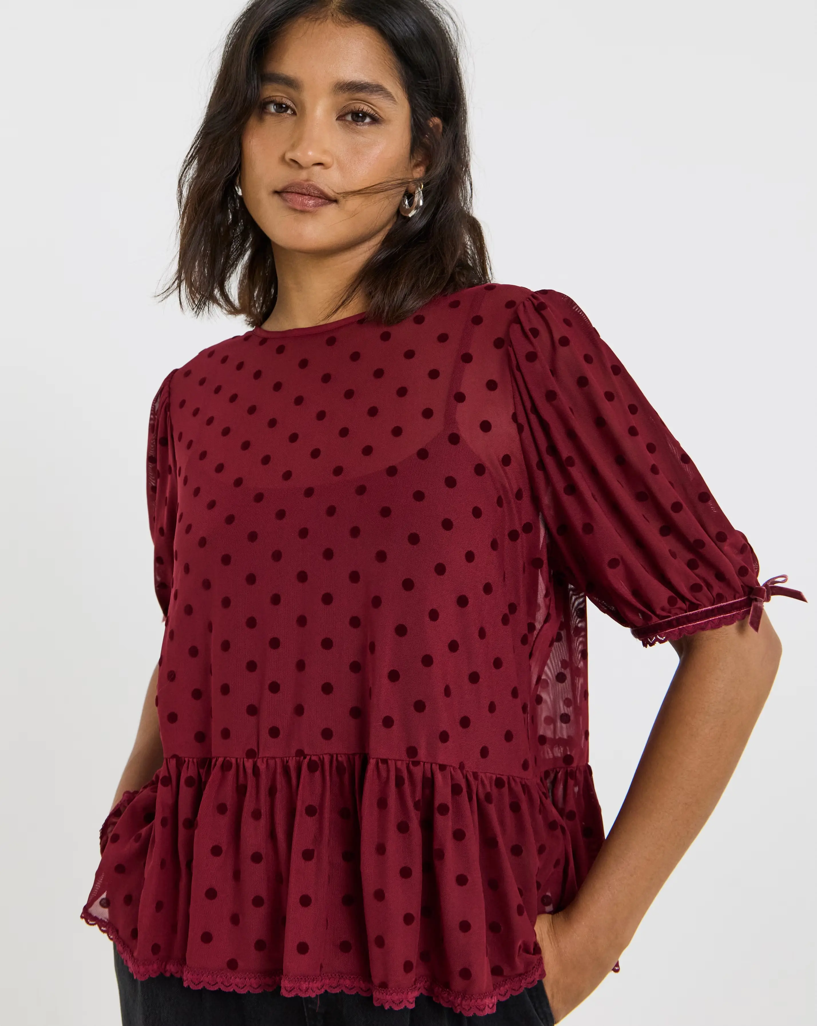 49115-burgundy-dobby-mesh-polka-dot-puff-sleeve-top-1.webp