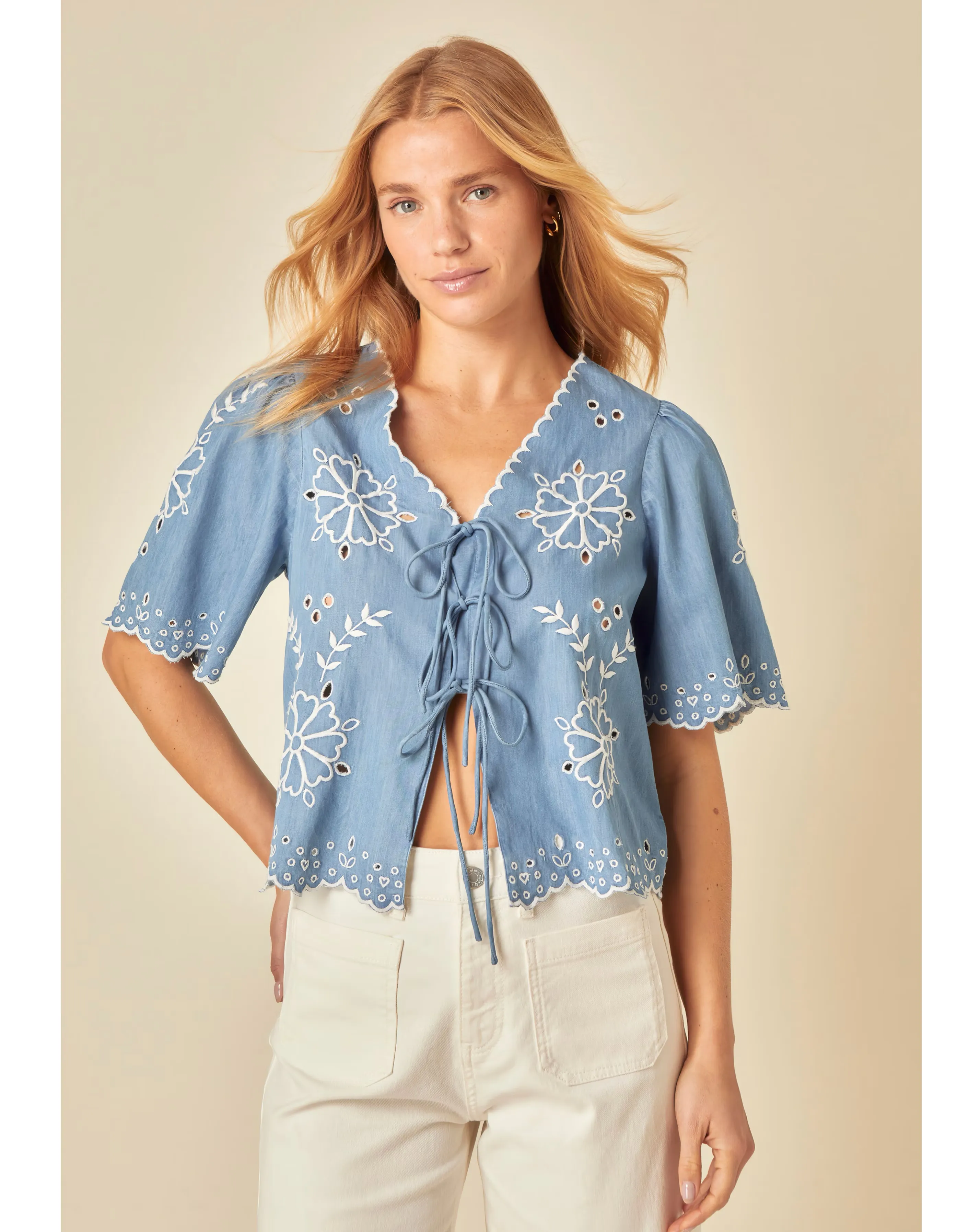 Nobodys Child Embroidered Tie Top